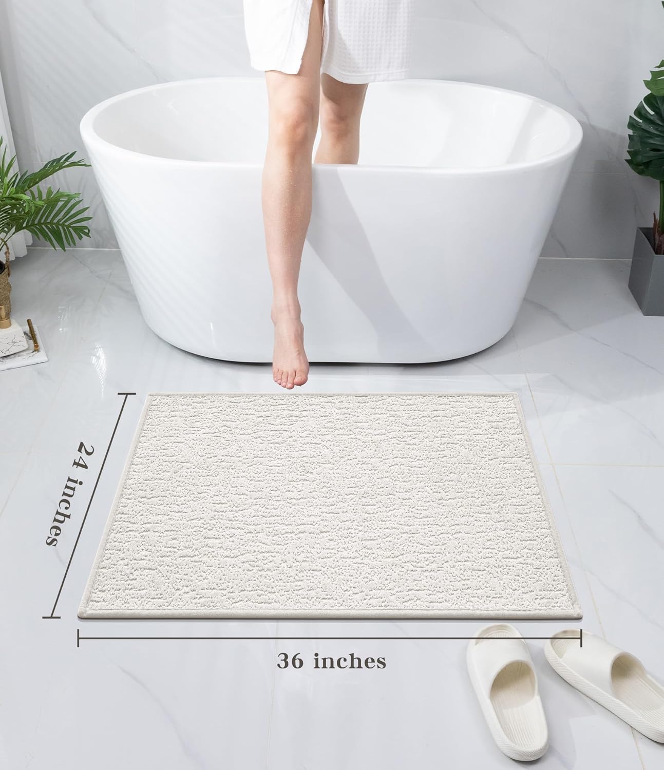 chakme Bathroom Rugs Mat 36x24, Ultra Thin Non Slip Bath Mat Quick Dry Absorbent Bath Mat for Bathroom Floor, (White, 36"x24")