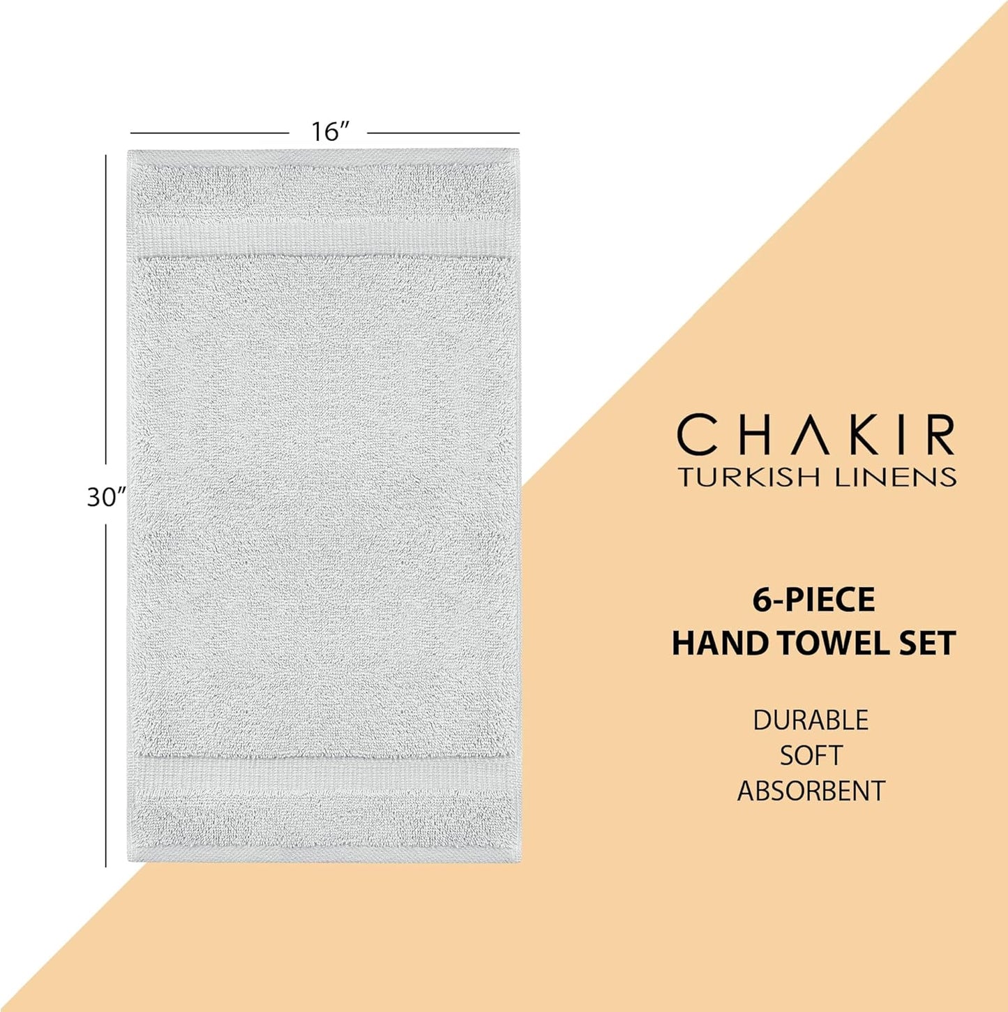 Chakir Turkish Linens | Hotel & Spa Quality 100% Cotton Premium Turkish Towels | Soft & Absorbent (6-Piece Hand Towels, Silver Gray)