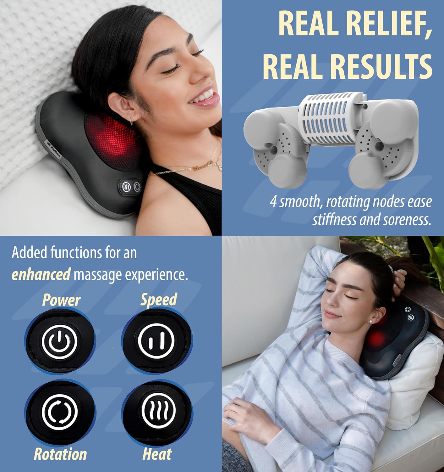Zyllion Shiatsu Back and Neck Massager with Heat - 3D Electric Kneading Deep Tissue Massage Pillow with 2 Speeds for Muscle Pain Relief, Black, ZMA-34
