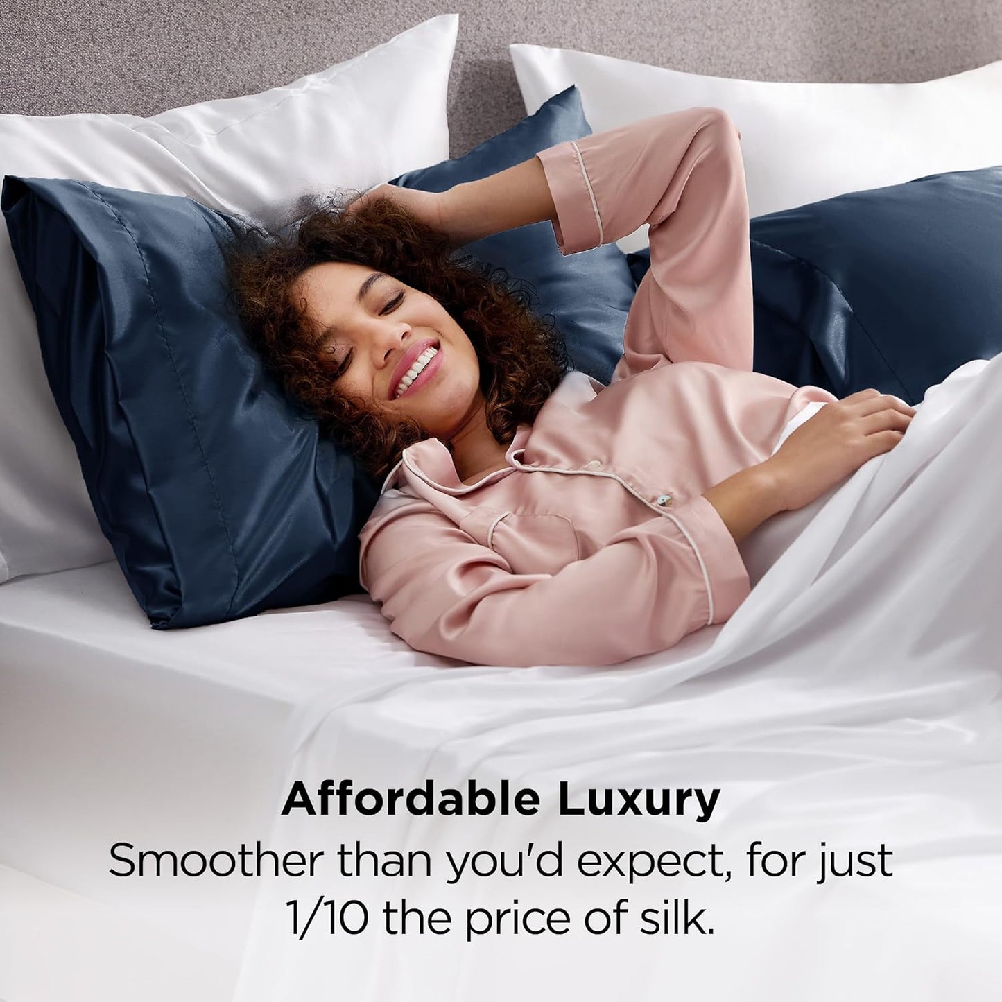 Bedsure King Size Satin Pillowcase Set of 2 - Vintage Indigo Silky Pillow Cases for Hair and Skin with Envelope Closure, Similar to Silk Pillow Cases, Gifts for Women Men, 20x36 Inches, 2pcs