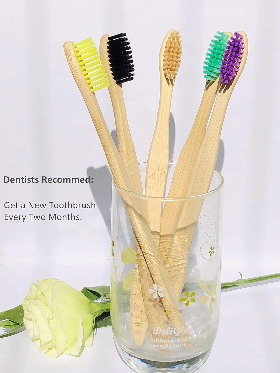 Eco Friendly Bamboo Toothbrush, 10Pack Medium Firm Bristles Biodegradable Bulk Wooden Toothbrushes