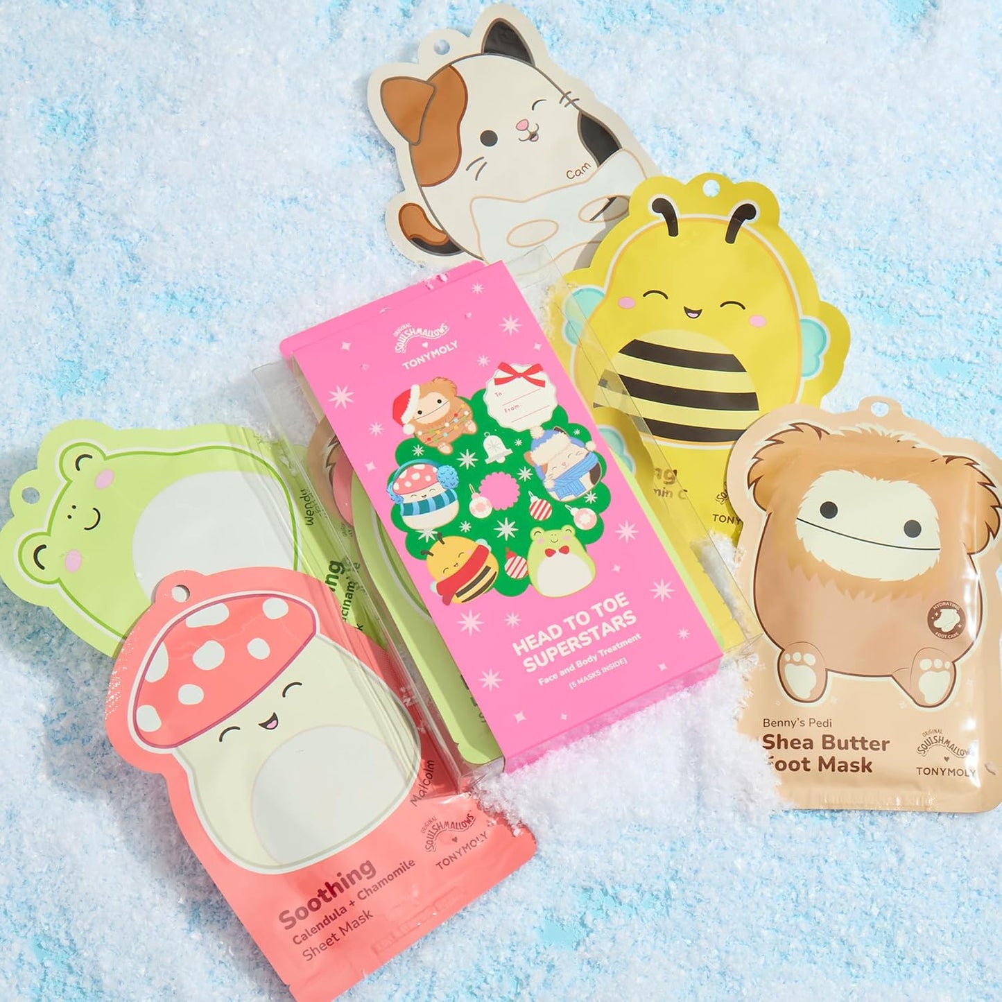 TONYMOLY x Squishmallows Head to Toe Mask Set – 5-Piece Holiday Face Mask & Body Care Gift Set | Hydrating, Brightening & Soothing Sheet Masks + Hand & Foot Masks | Limited Edition