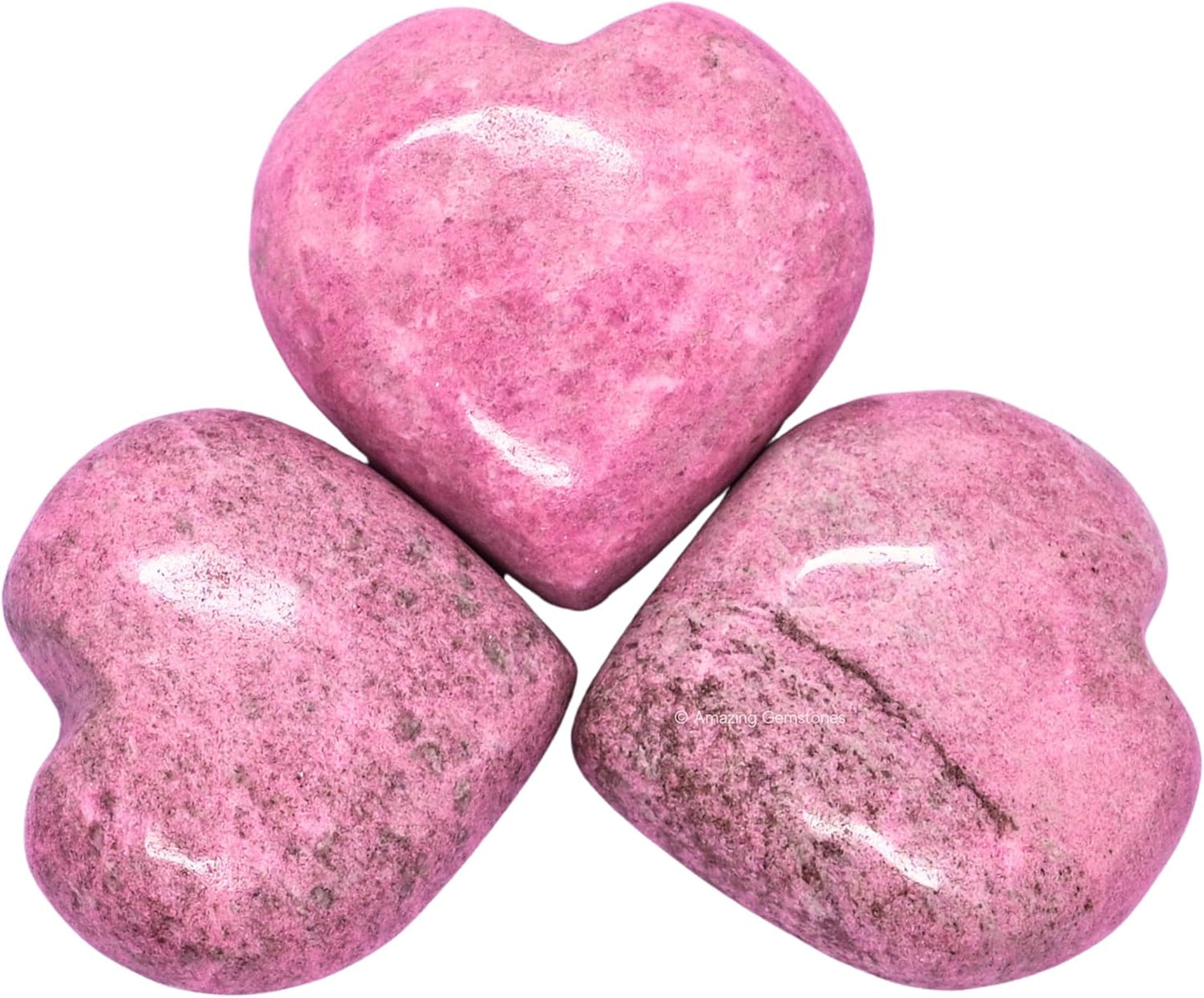 Amazing Gemstone Thulite Crystal Heart Palm Stone - Pocket Massage Worry Stone for Natural Body Chakra Balancing, Reiki Healing and Crystal Grid