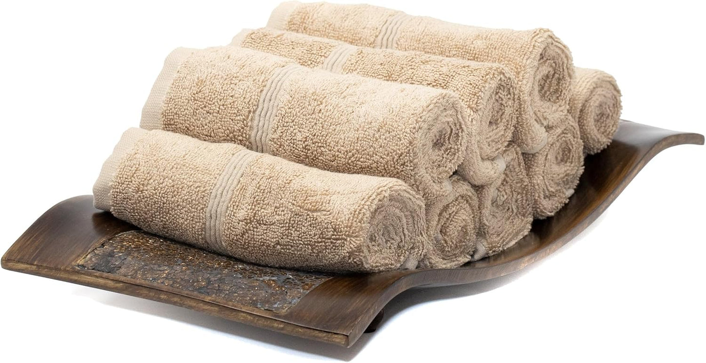 Mosobam Luxury Turkish Towels Set of 8 Washcloths 13X13 Light Taupe 700 GSM Bamboo Viscose & Aegean Turkish Combed Cotton