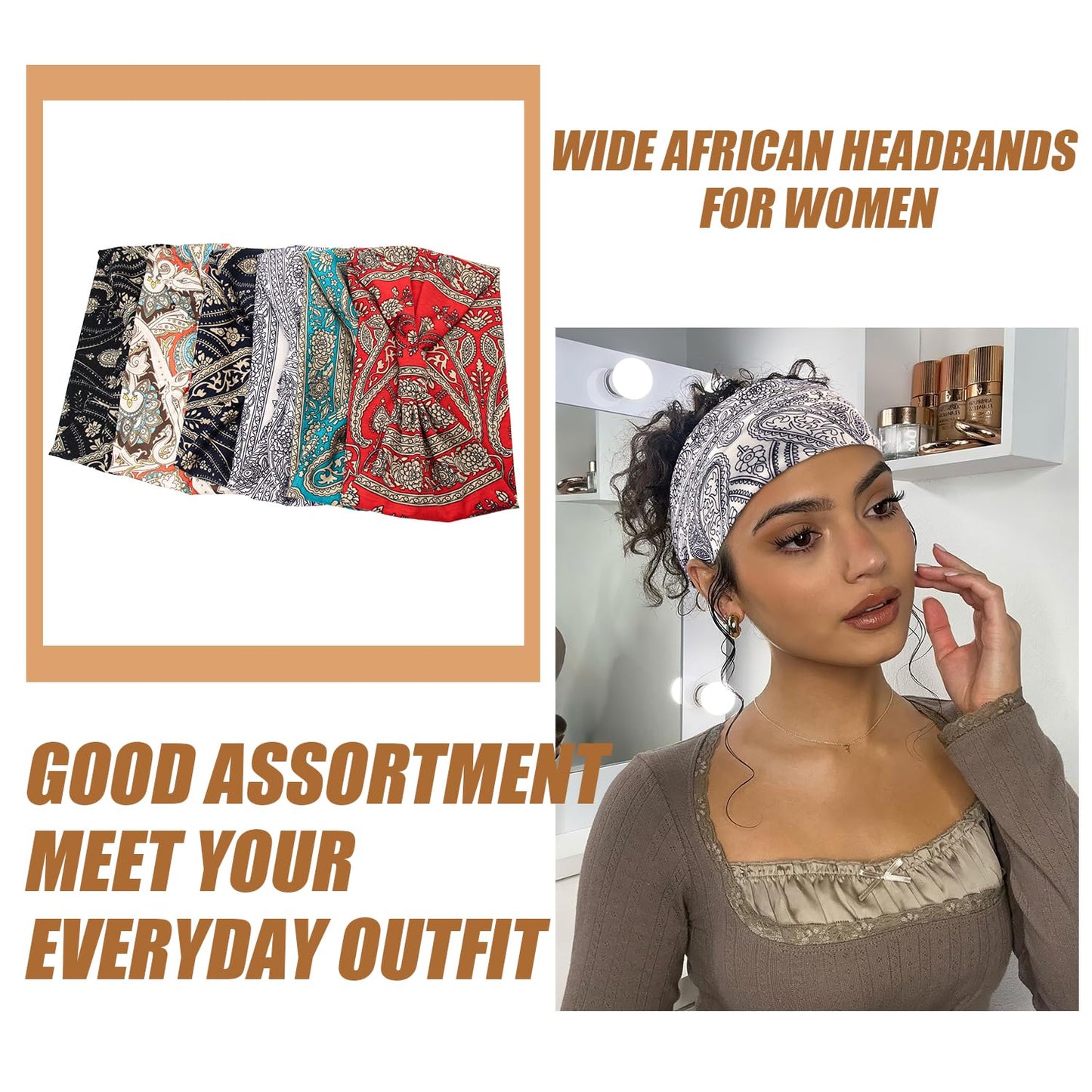 Yeshan Wide Headbands for Women Boho Knotted Head Wraps Turbans Non Slip Bandana Headbands Sport Yoga Workout Stretchy Hair bands,Pack of 6