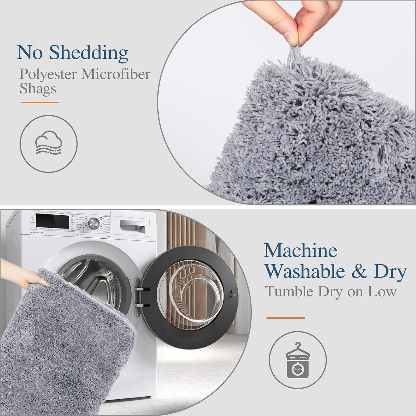 Walensee Bath Rug - Non Slip Microfiber Shaggy Bath Mat (20 x 32, Grey) Absorbent Soft Plush Machine Washable Thick Shower Mat