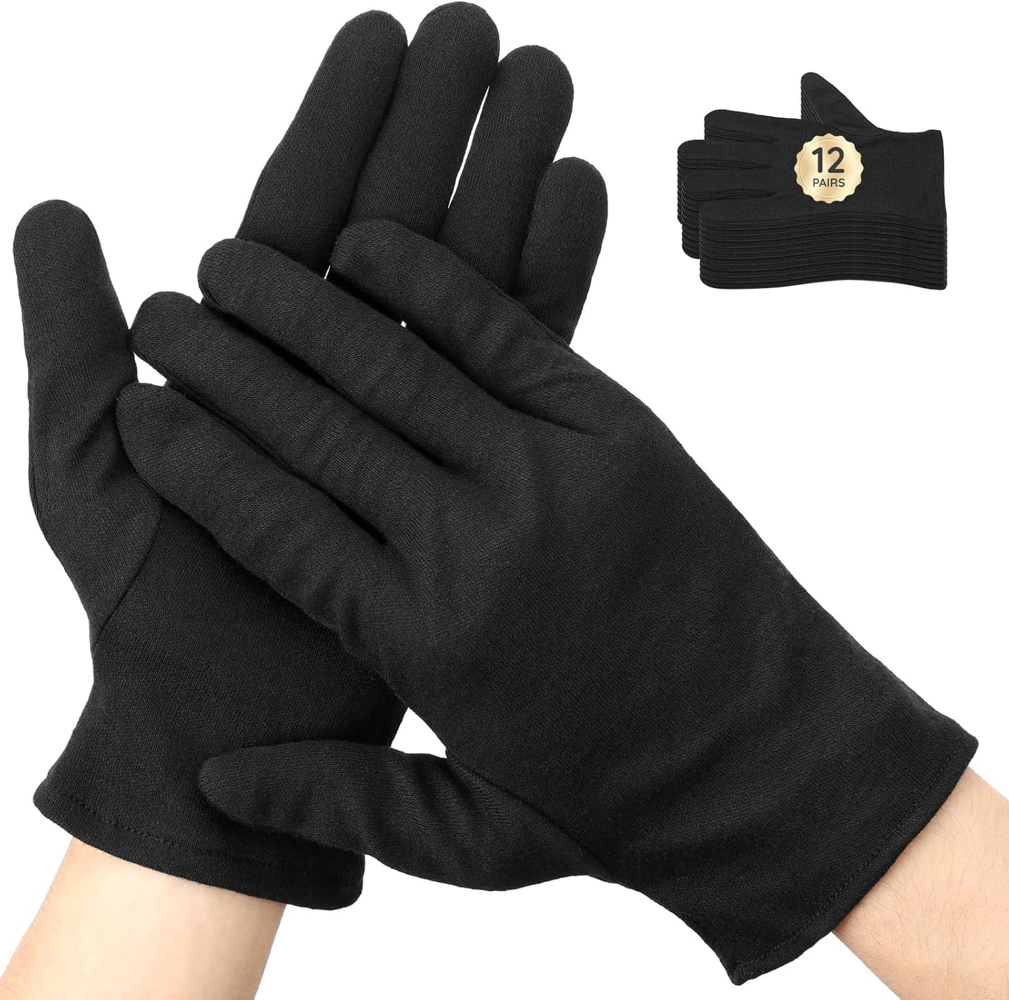 Segbeauty 24 Counts Black Cotton Gloves for Women, 12 Pairs Moisturizing Gloves for Sleeping, Work Cotton Glove for Dry Hands Overnight, Sleep Spa Reusable Lotion Glove Liners for Arts Driving Medium