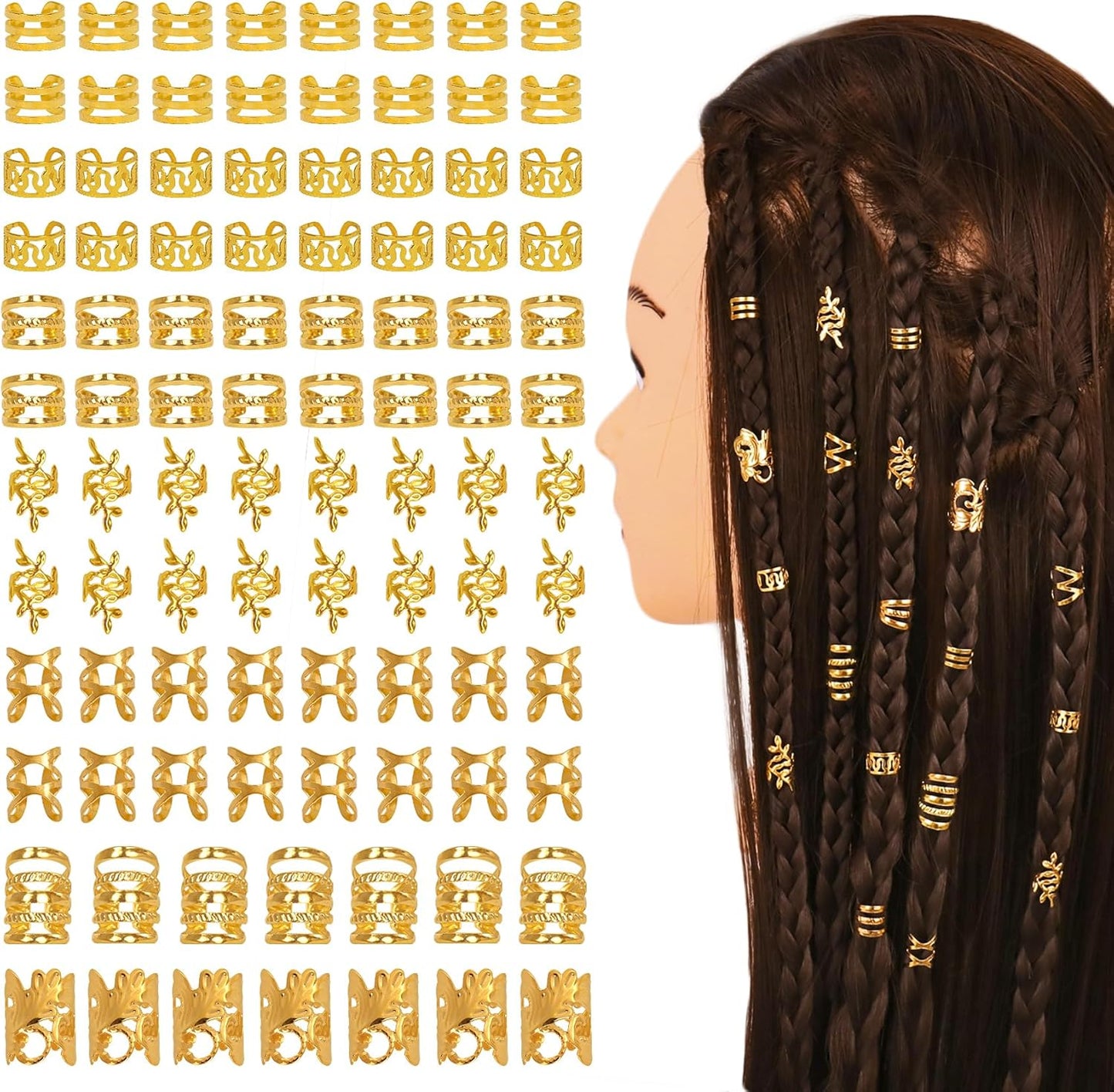210 Pcs Gold Hair Jewelry for Loc,Braids Dreadlock Braiding Hair Cuffs-Rings Gold Hair Charms for Women Adjustable Metal Dread Locks Hair Decorations Accessories