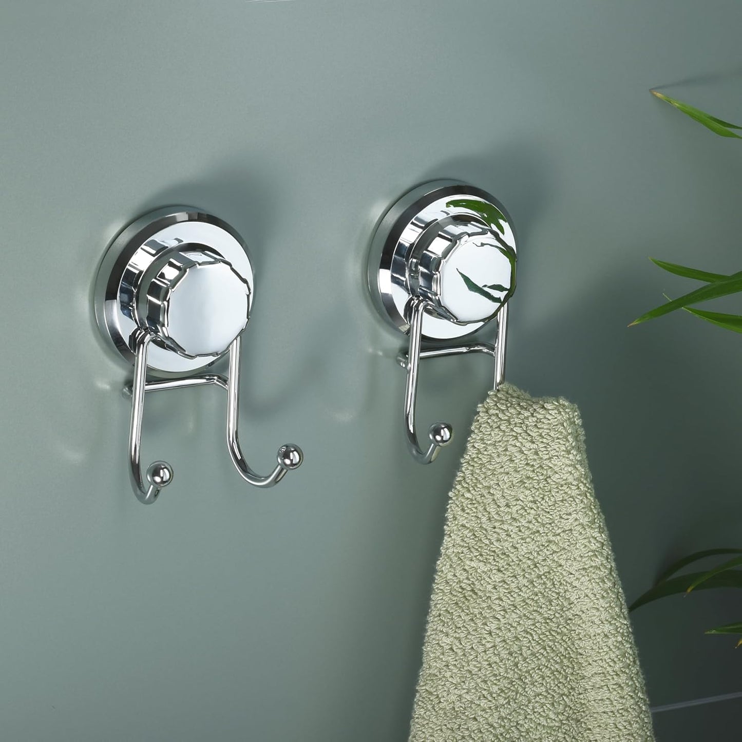 HASKO Suction Cup Hooks for Shower Wall, Removable Towel Hooks for bathrooms, Includes Optional No Drill Adhesive Mount for Inside Shower, Rustproof Stainless Steel - 2 Pack, Chrome