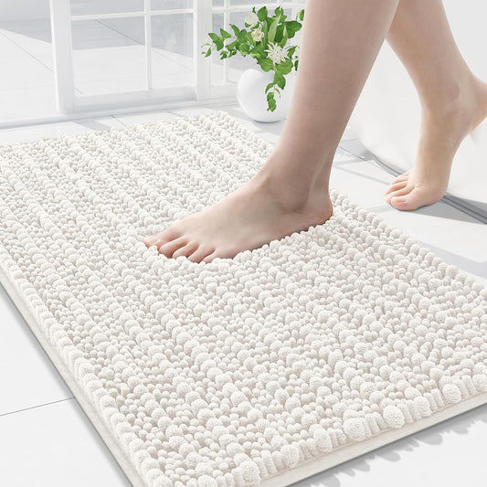 Arotive Luxury Chenille Bathroom Rug Mat, Extra Soft Thick Absorbent Shaggy Bath Rugs, Non-Slip Machine Wash Dry, Plush Bath Mats for Bathroom, Shower and Tub, 34x21, Ivory