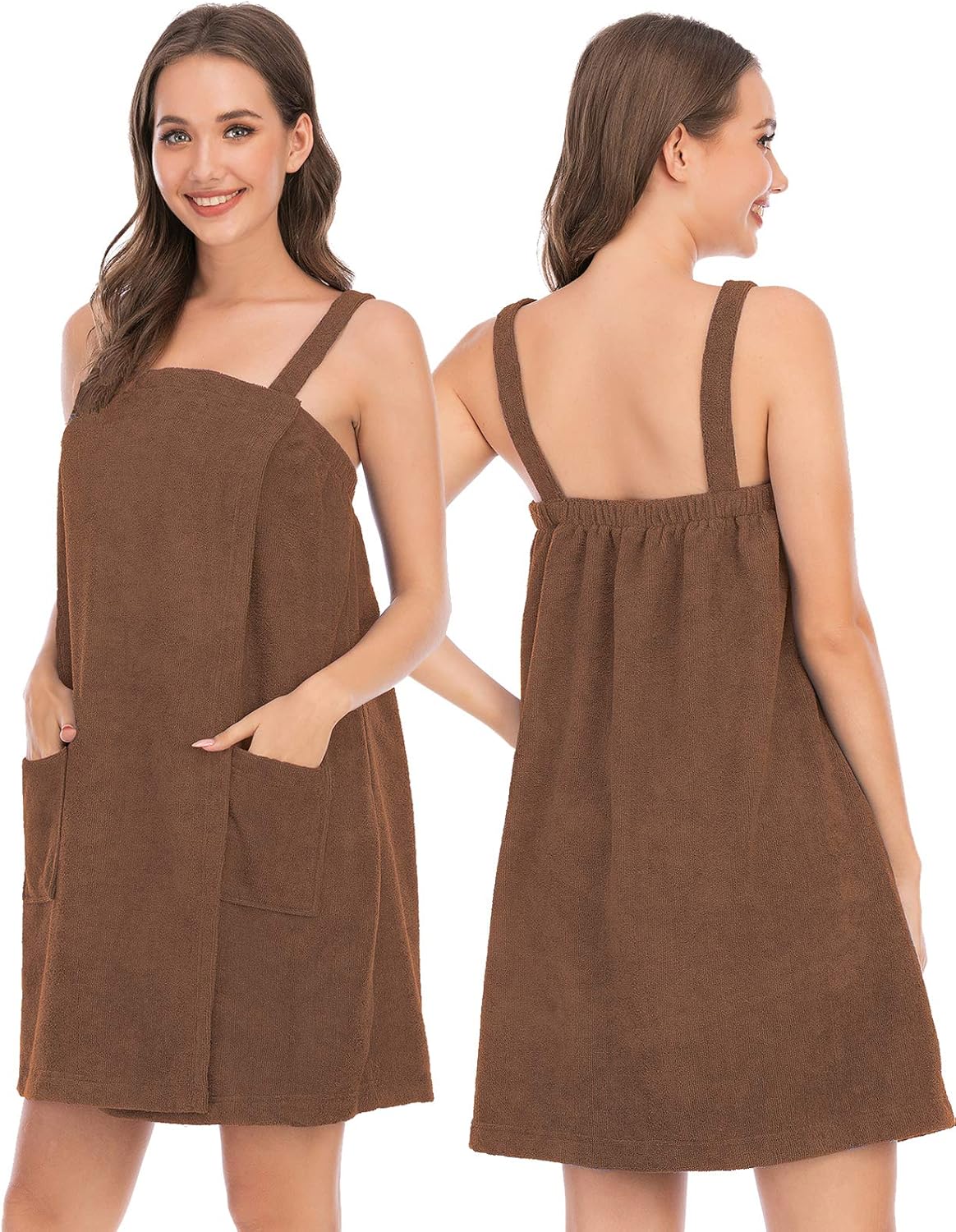 Veseacky Women Bath Wrap Towel for Womens Shower with Pocket Adjustable Spa Robe & Facial Headband