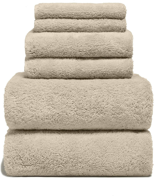 Italic Ultraplush 100% Australian Cotton Towels Standard 6 Piece Set, 2 Bath, 2 Hand, 2 Washcloths, 800GSM Lightweight, Highly Absorbent & Quick Drying Soft Resort Grade Towels (Sand)