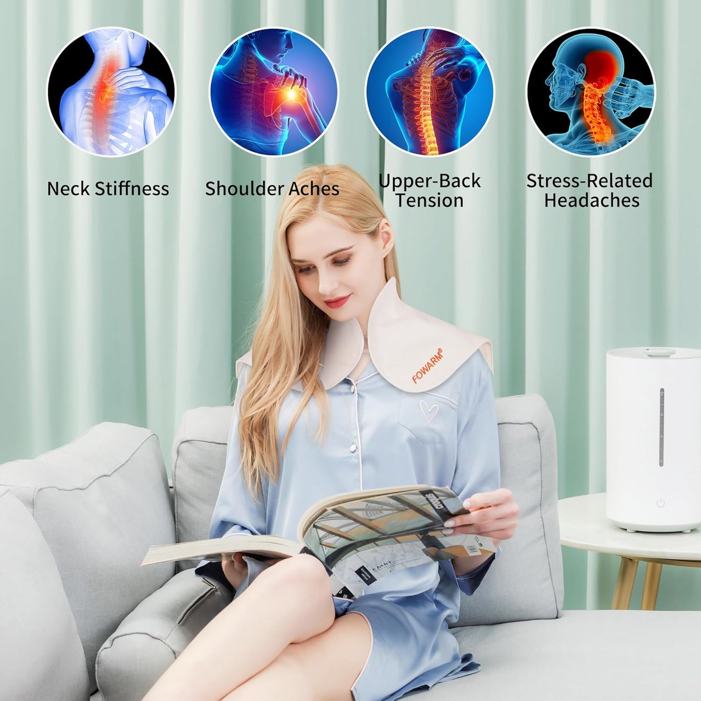 Moist Heating Pad for Neck and Shoulder, Neck Wrap Weighted Heating Pad with Deep Steam Relief, Electric Heat Pad with Auto Shut Off, Washable Removable Soft Cover, 20"x20"