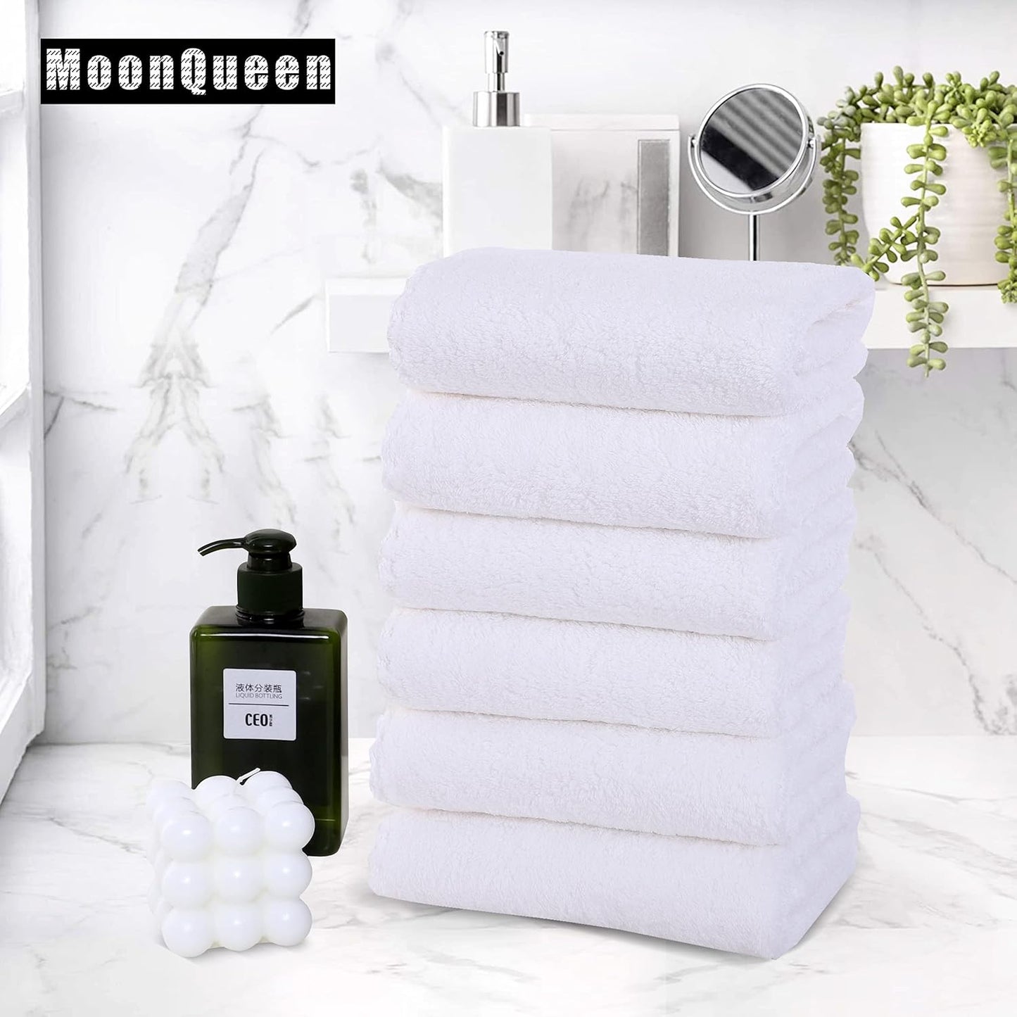 MOONQUEEN 6 Pack Premium Hand Towels - Quick Drying - Microfiber Coral Velvet Highly Absorbent Towels - Multipurpose Use as Hotel, Bathroom, Shower, Spa, Hand Towel 16 x 28 inches (White)