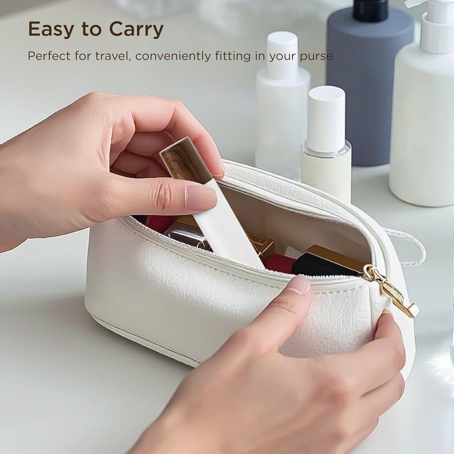 Essential Oil Roller Bottles, 4PCS (10ml & 5ml) Glass Perfume Roller Bottles with Funnel Opener and Dropper Beauty and Personal Care Tools (White-brown cover, 4 Packs)