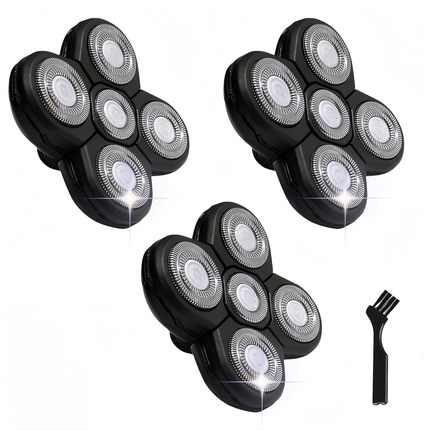 3 pcs Blades Refills Compatible with Freebird Head Shaver, 5 Blades Shaver Replacement Heads for Bald Men Freedom Grooming + 1 Cleaning Brush, Silver