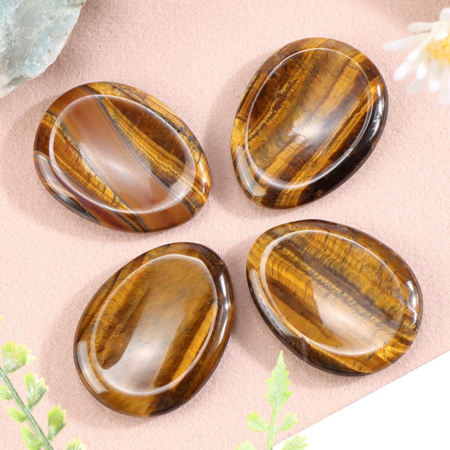 Artistone Tiger Eye Crystal Chakra Thumb Worry Stone Teardrop Reiki Healing Stone Pocket Palm Stones for Anxiety Stress Relief Meditation Therapy Geometry Home Decor