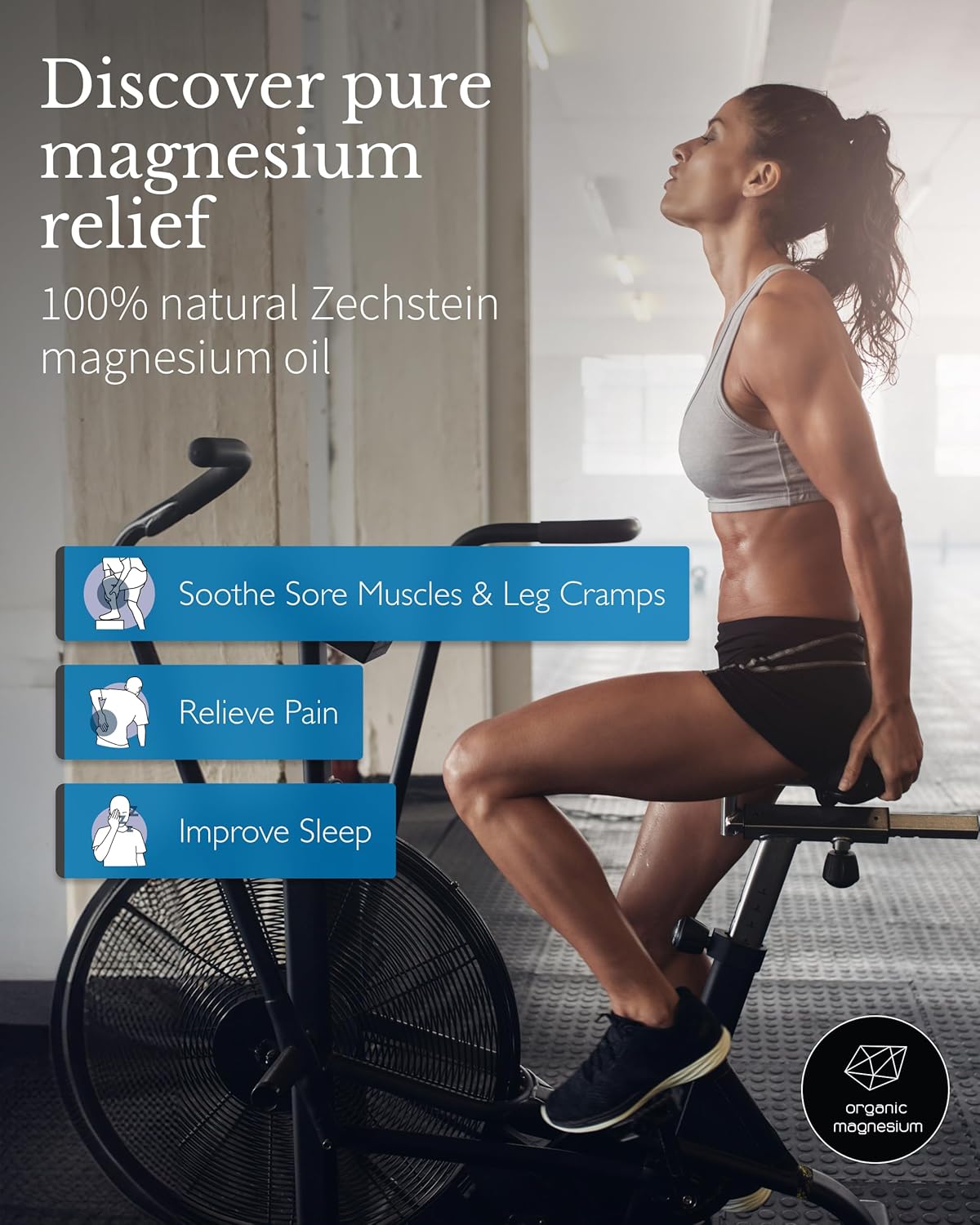 Organic Magnesium Spray Oil in Glass Bottle with Extra Spray - 100% Pure Topical Magnesium Chloride for Leg Cramps from Ancient Zechstein Seabed | for Sports, Relaxing & Sleep 6,7oz