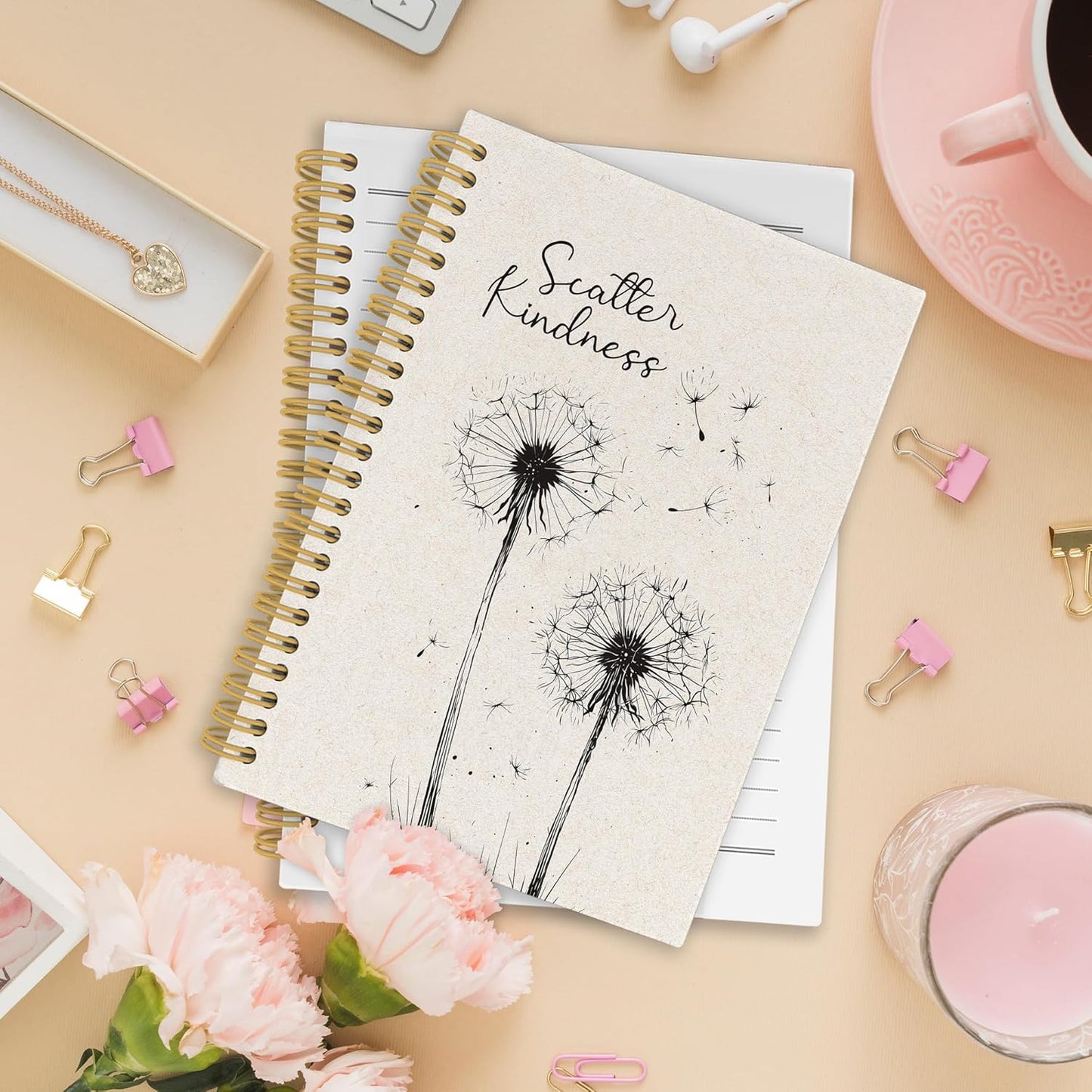 Inspirational Dandelion Floral Spiral Notebook, Motivational Dandelion Journaling Notebooks for Note Taking, Flower Hardcover Journals 160 Pages 5.5x8.3 Inch, Mental Health Gifts for Women