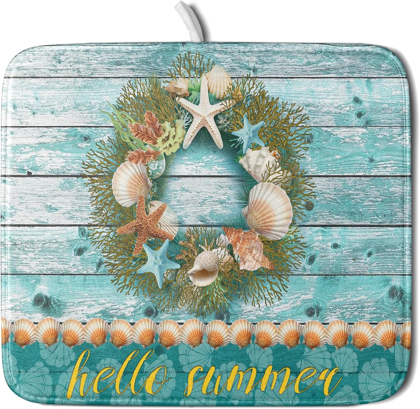 Coastal Wreath Dish Drying Mat 16x18 inch Starfish Shell Absorbent Microfiber Dish Rack Mats Drainer Pad Kitchen Countertop Accessories