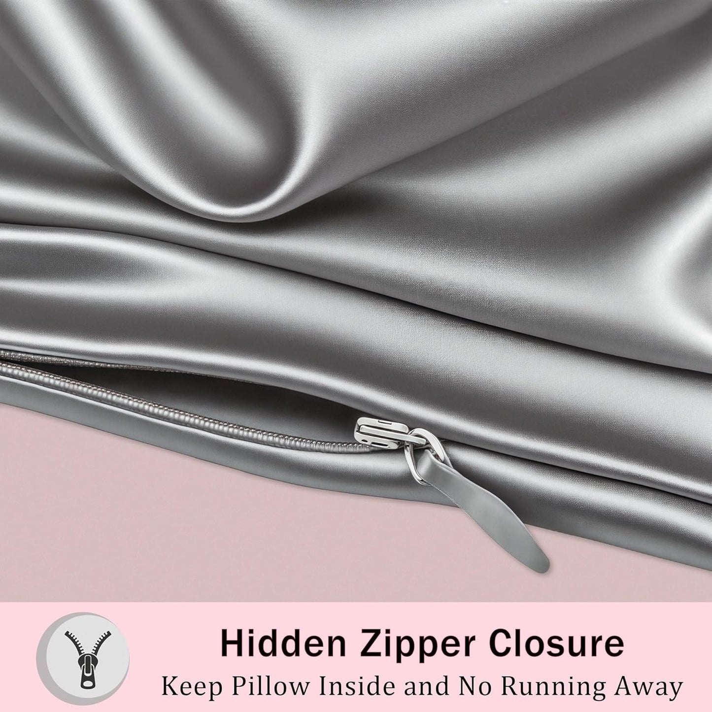 Mulberry Silk Pillow Cases with Zipper, Ultra Smooth Soft Breathable Cooling Pillow Cases for Hot Sleepers, Silk Satin Pillowcase for Hair and Skin, Gifts for Women (Silver Grey, Queen Size, 1 Pack)