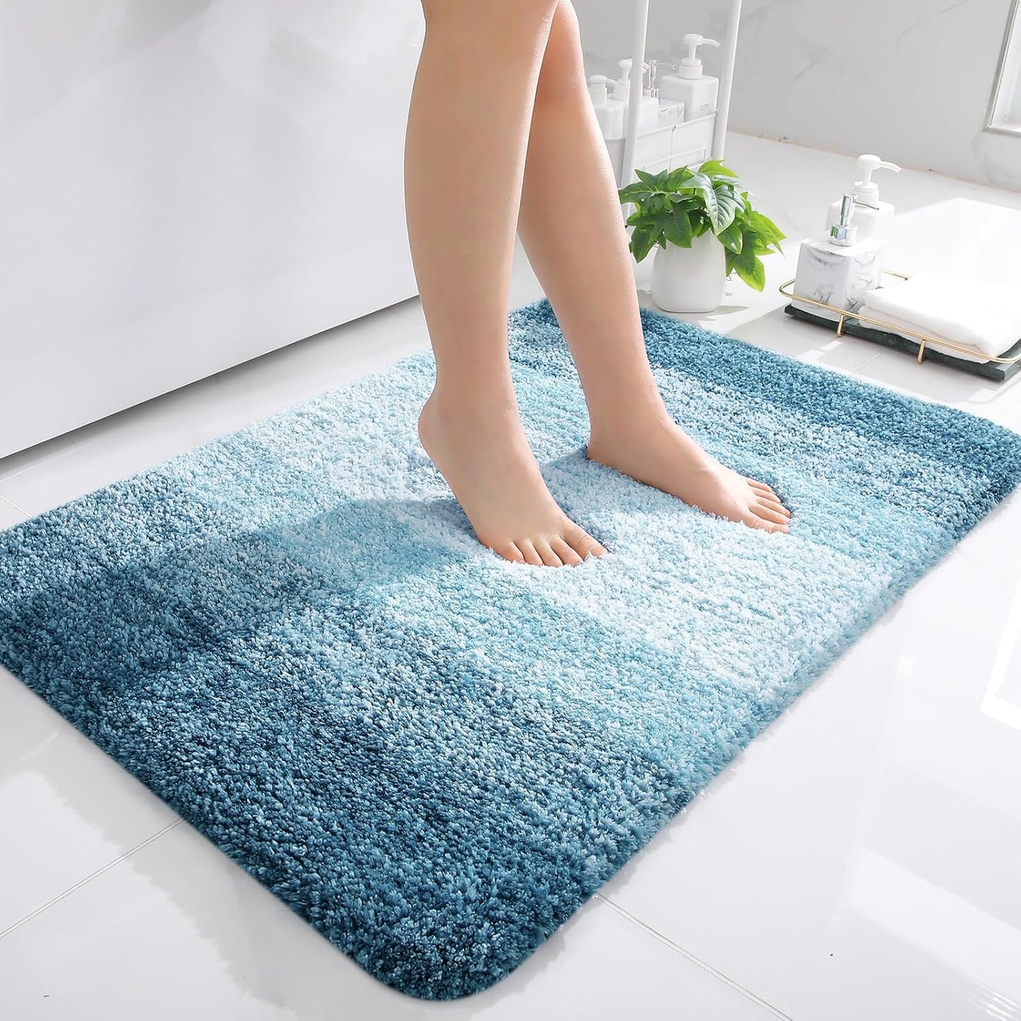 OLANLY Bathroom Rug Mat 36x24, Extra Soft and Absorbent Microfiber Bath Rugs, Non-Slip Plush Shaggy Bath Carpet, Machine Wash Dry, Bath Mats for Bathroom Floor, Tub and Shower, Peacock Blue