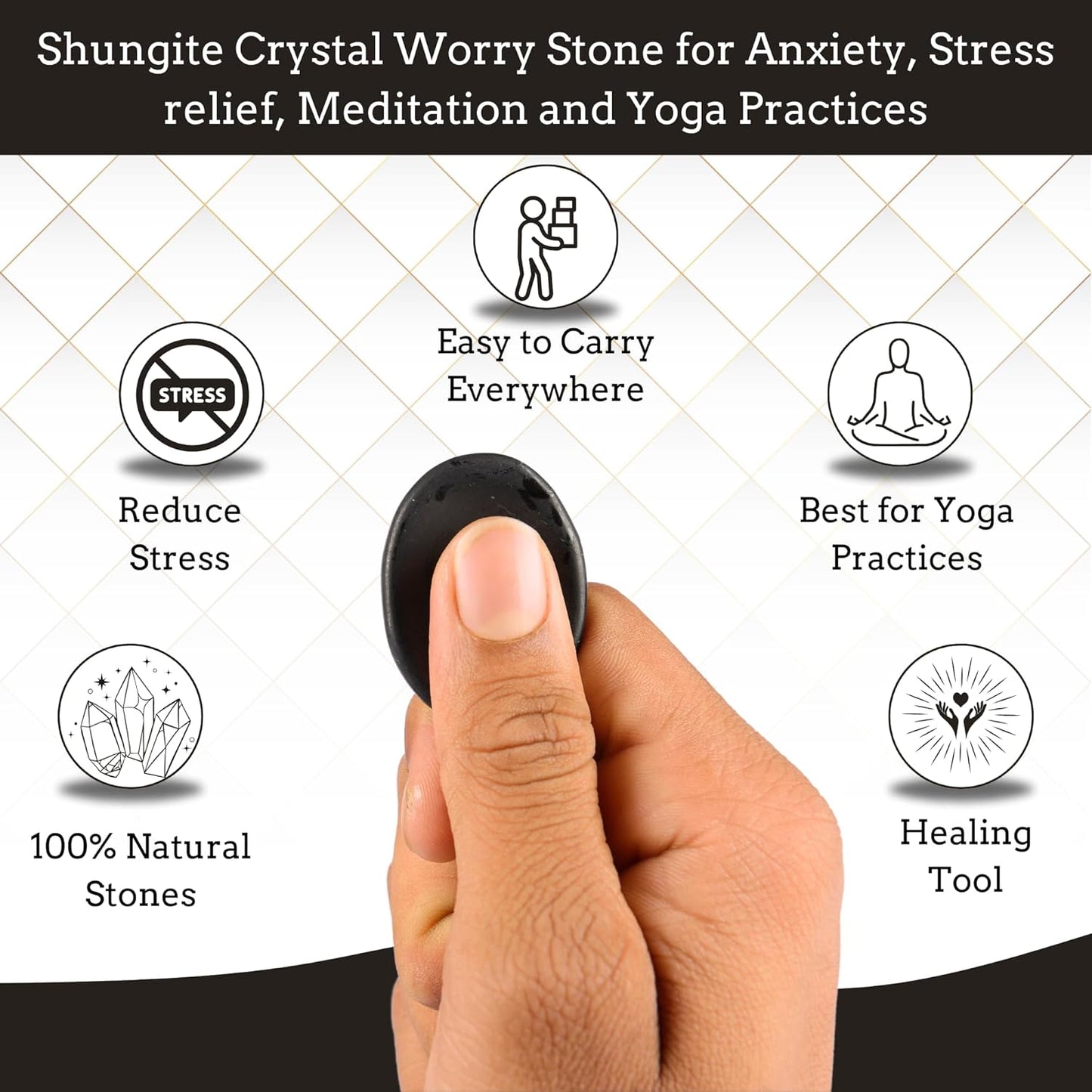 Shungite Worry Stones – Crystal Thumb Worry Stone for Anguish, Stress – Relaxing & Soothing Balance Stones for Meditation, Stress Relief – Healing Stones & Crystals for Men, Women