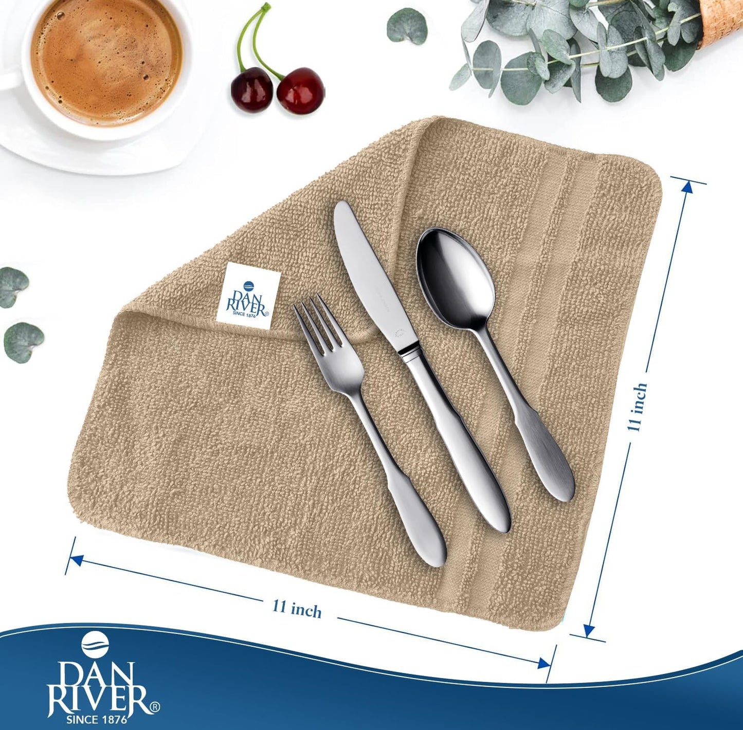 DAN RIVER 100% Cotton Washcloths 20 Pack Premium Quality Face and Body Cloth, Quick Dry Essential Towels for Bathroom, Hand, Kitchen & Cleaning, Baby Washcloths | 11X11 in | 400 GSM | Tan + White