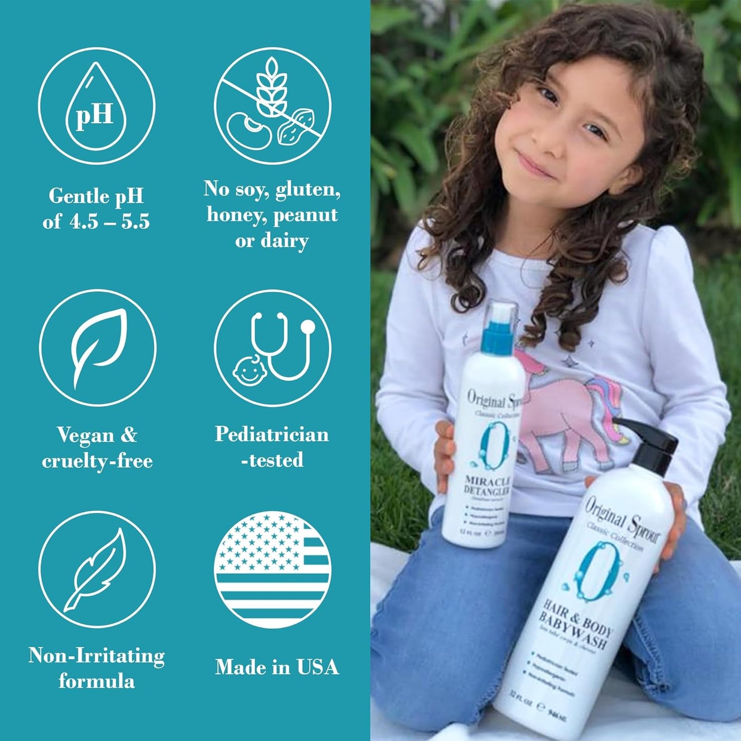 Original Sprout Miracle Detangler Spray, Lightweight Non-Greasy Leave-In Conditioner Spray for All Hair Types, Smooths, Softens & Detangles, Vegan, Cruelty-Free, Safe for Kids & Adults, 12 fl oz