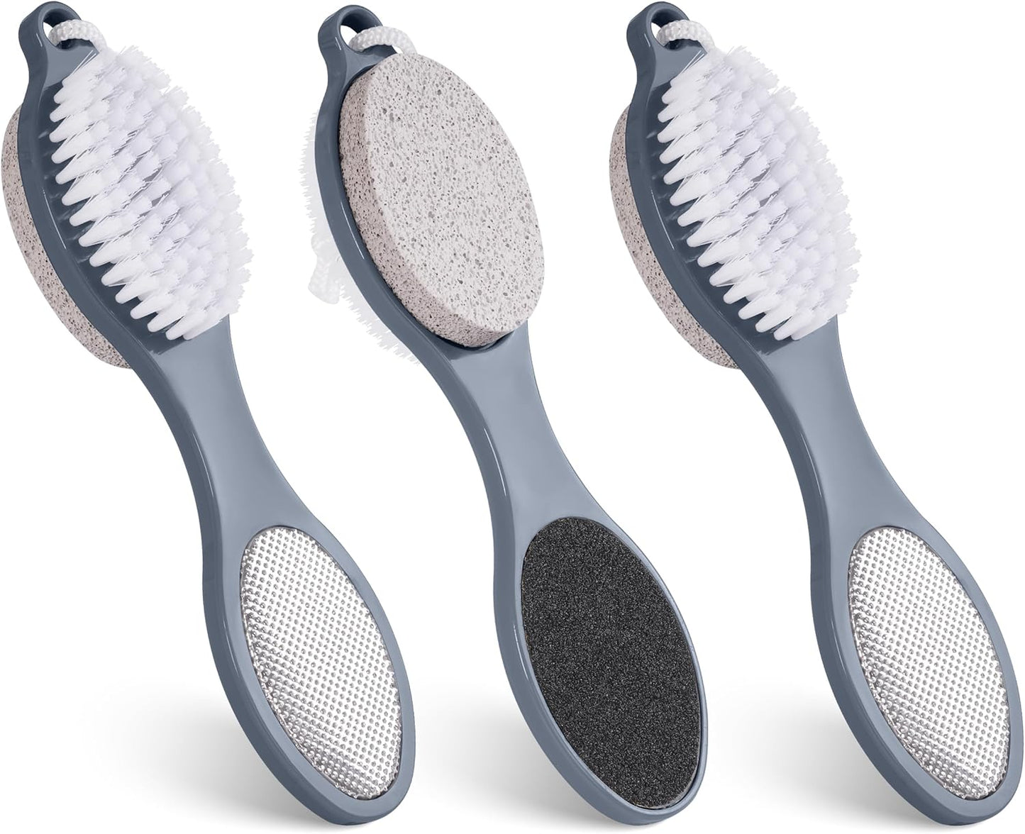 3 Pcs 4 in 1 Foot Brush for Use in Shower with Pumice Stone, Foot Rasp and Sandpaper, Foot Scrubber Brush for Feet, Dead Skin Remover for Foot Care