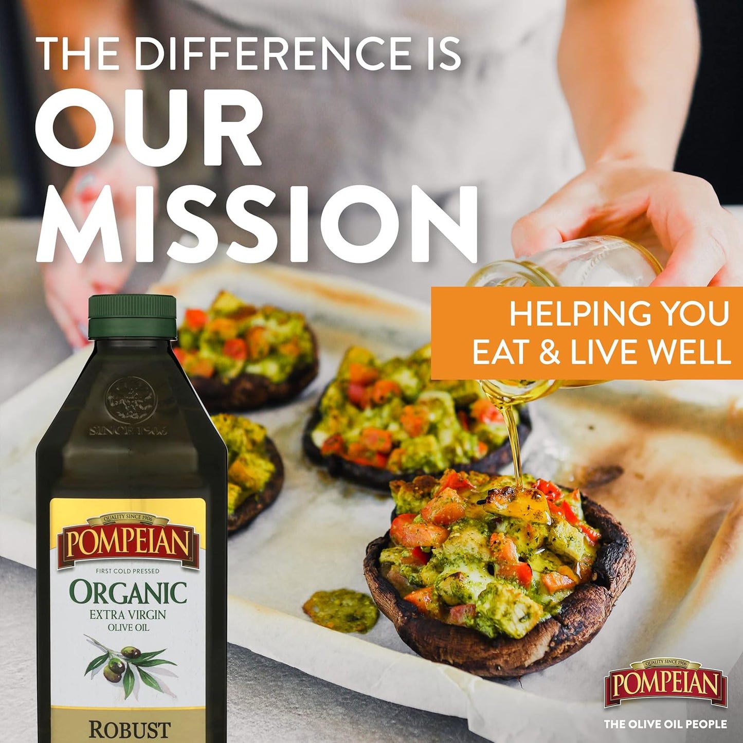Pompeian USDA Organic Robust Extra Virgin Olive Oil, Contains Polyphenols, First Cold Pressed, Full-Bodied Flavor, Perfect for Salad Dressings & Marinades, 48 FL. OZ