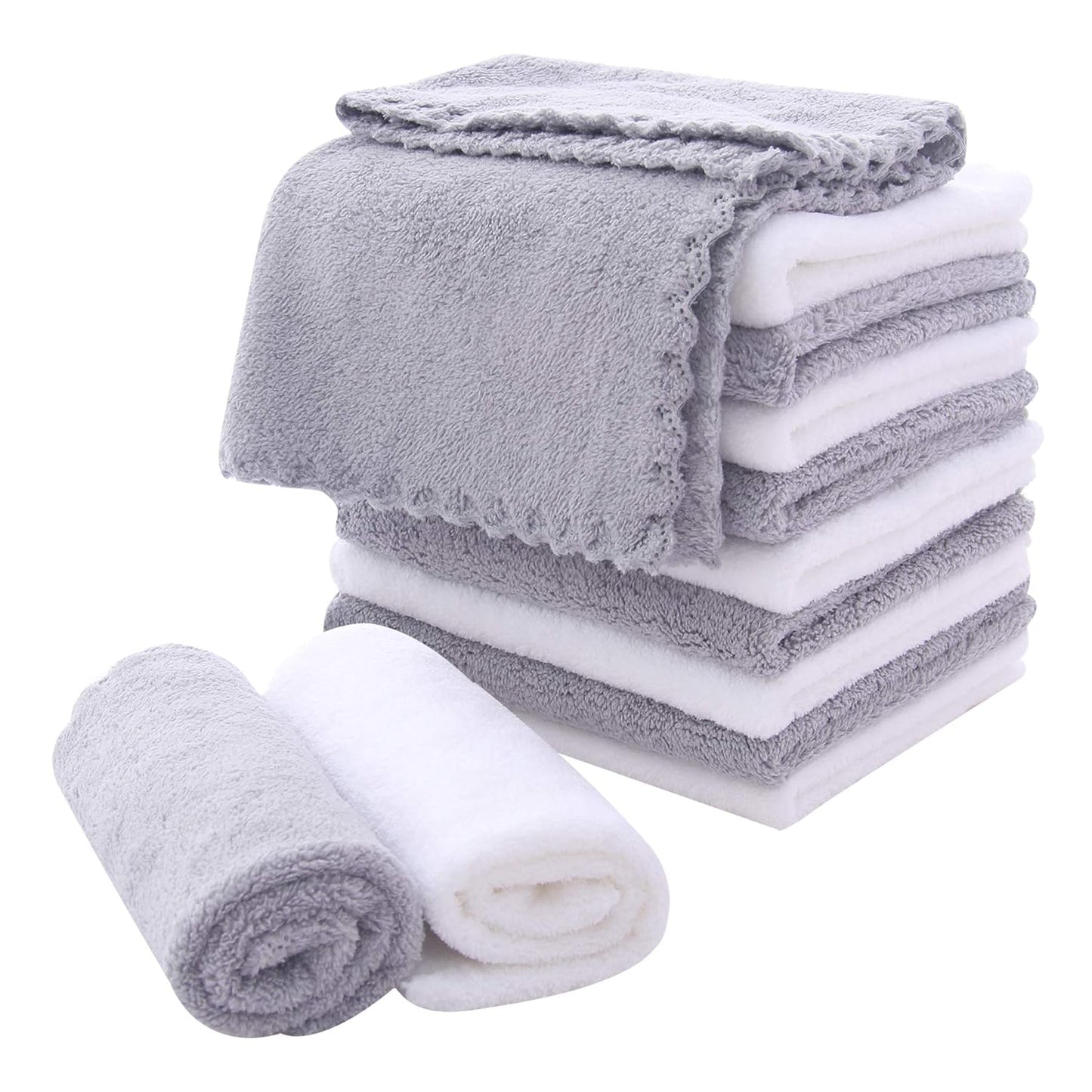 MOONQUEEN Microfiber Facial Cloths Fast Drying Washcloth 12 Pack - Premium Soft Makeup Remover Cloths - Highly Absorbent