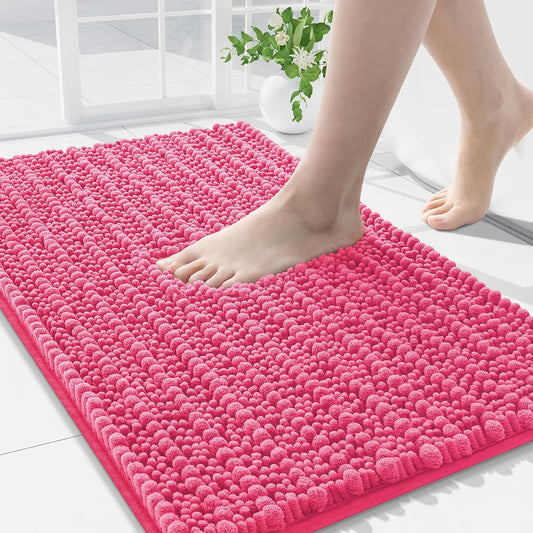 Arotive Luxury Chenille Bathroom Rug Mat, Extra Soft Thick Absorbent Shaggy Bath Rugs, Non-Slip Machine Wash Dry, Plush Bath Mats for Bathroom, Shower and Tub, 30x20, Deep Pink