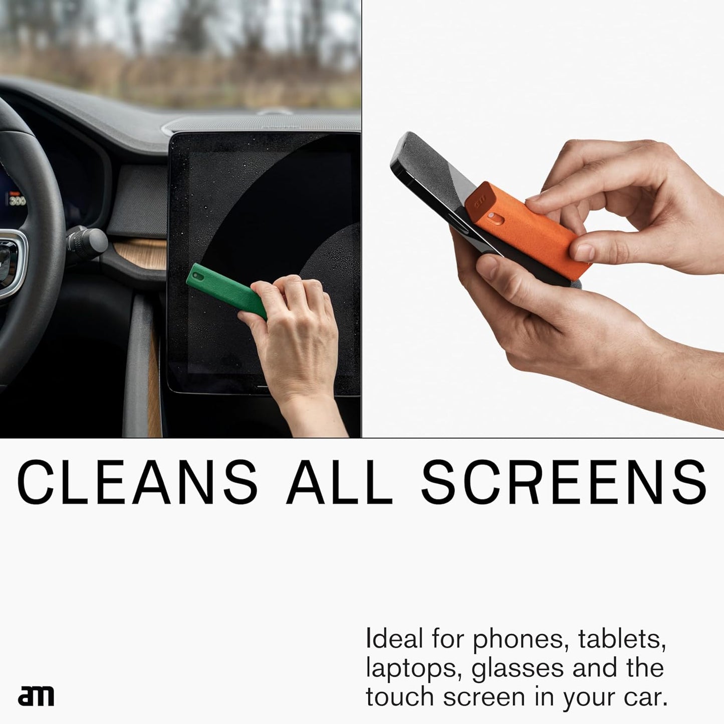 am Screen Cleaner Mist Spray with Microfiber Cloth Around – Alcohol-Free, Streak-Free Screen Cleaning Kit for Smartphones, Tablets, Laptops, Smart TVs & Car Screens, 3 Pack, Green