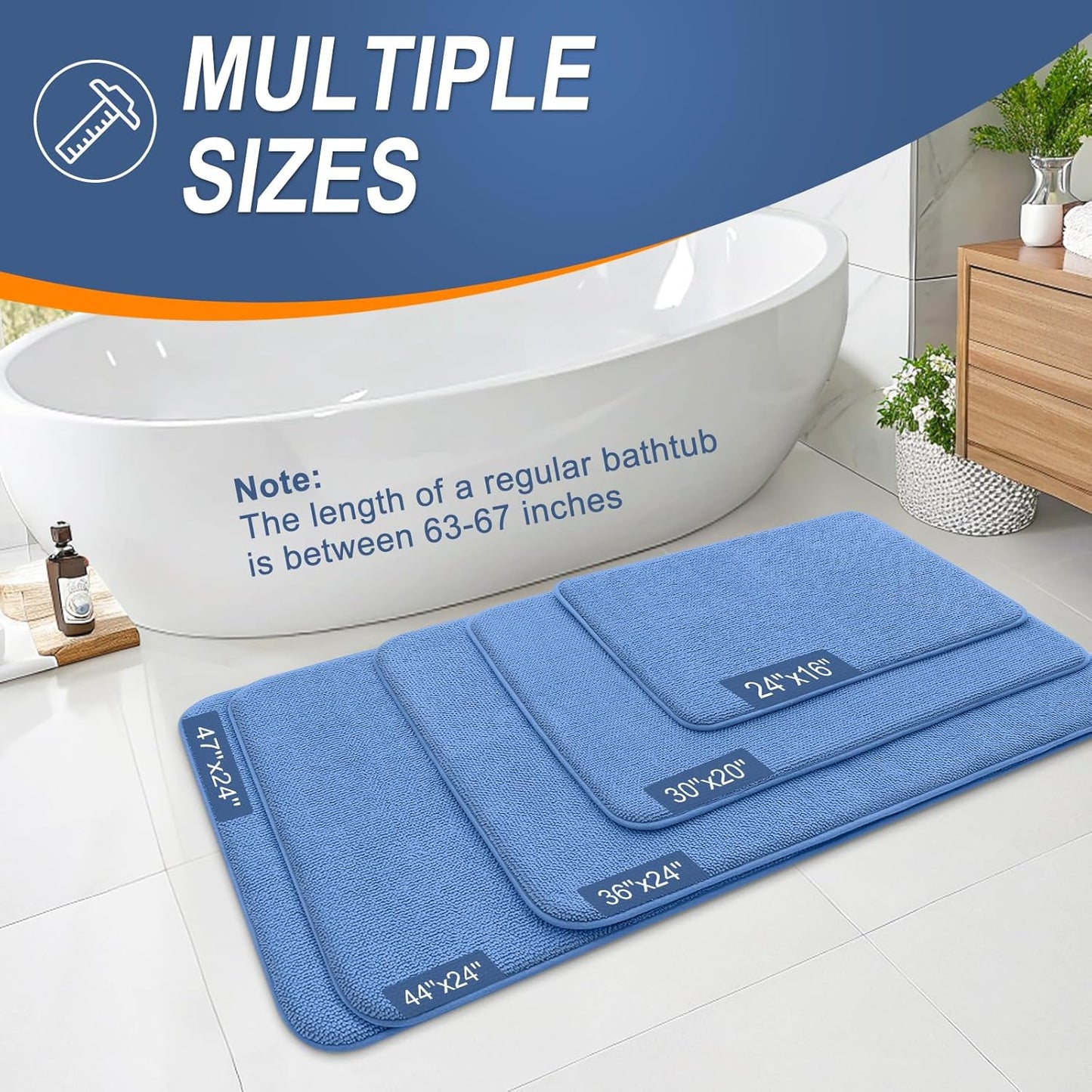 OLANLY Thick Memory Foam Bath Mat Rug 30x20, Extra Soft Absorbent Bathroom Rug, Quick Dry Bath Mat, Non-Slip, Machine Washable Carpet for Floor, Tub and Shower, Home Decor Accessories, Cornflower Blue
