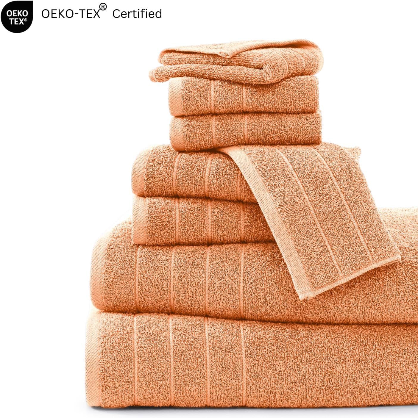 Casa Platino 100% Cotton Bathroom Towel Set - 8 Pc - Ringspun, Quickdry, Super Soft & Highly Absorbent - 2 Large Bath Towels, 4 Washcloths, 2 Hand Towel - Pre Shrunk & Fade Resistant - Peach Fuzz
