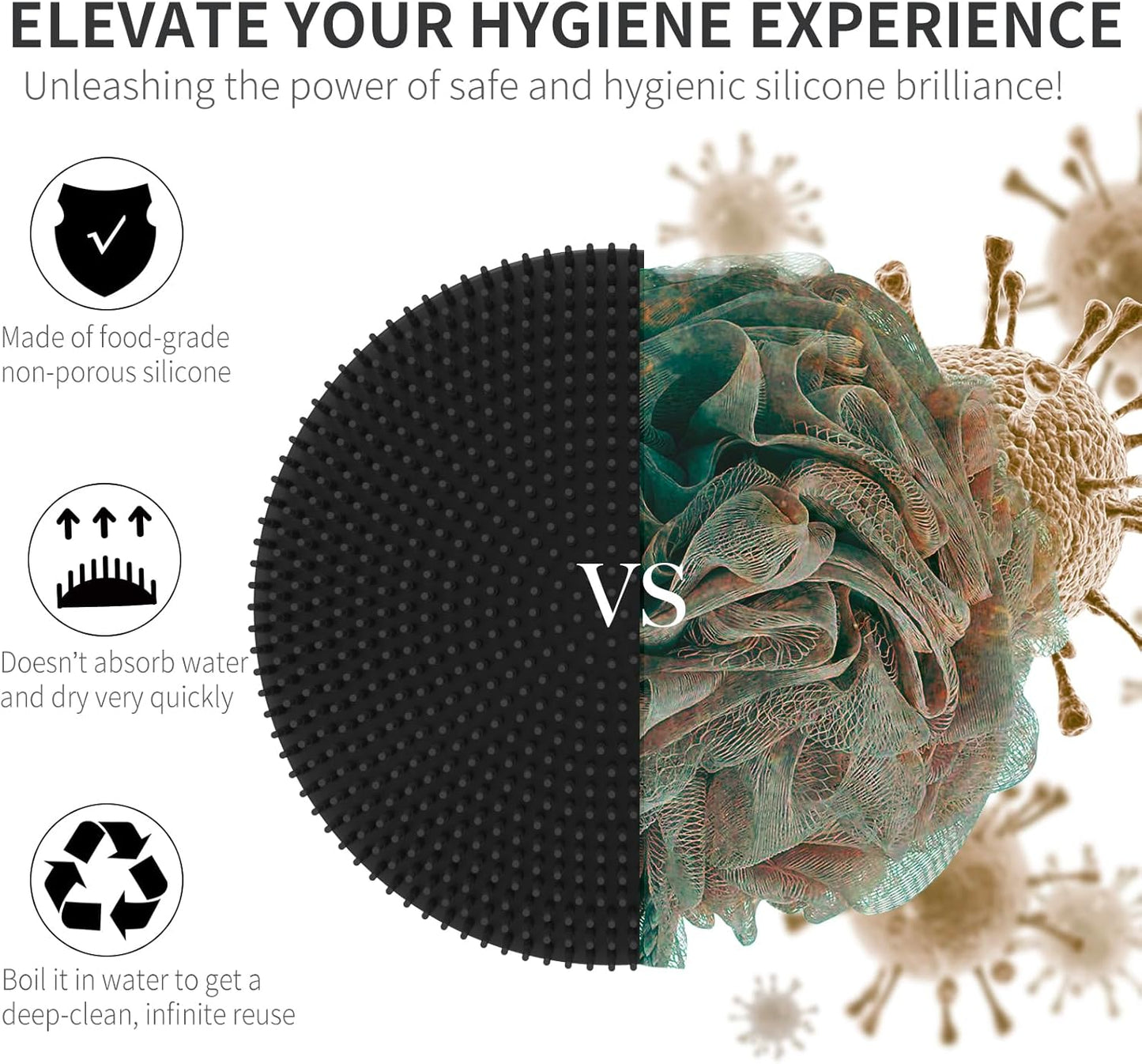 Silicone Body Scrubber 2 Pack, BEAUTAIL Shower Bath Scrubber, More Hygienic Than Traditional Loofah, Lather Nicely, Gentle Exfoliating Brush for Women Men Baby Sensitive Skin, Black+Purple