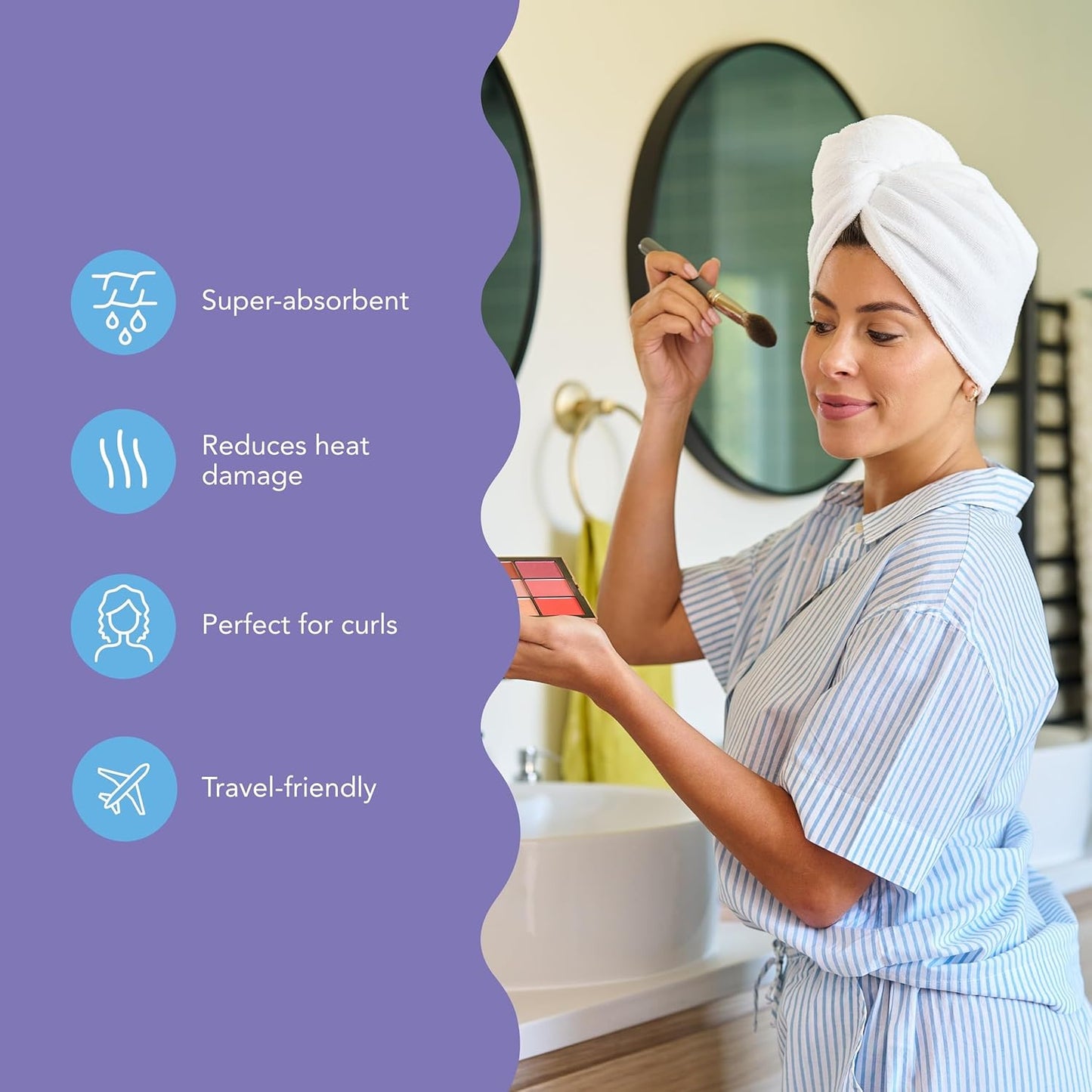 Turbie Twist 2-Pack Microfiber Hair Towel for Beauty, Travel, Gifting - Wrap Turban for Straight, Wavy & Curly Hair - Premium Personal Care - Kashmir & Frosted Mint