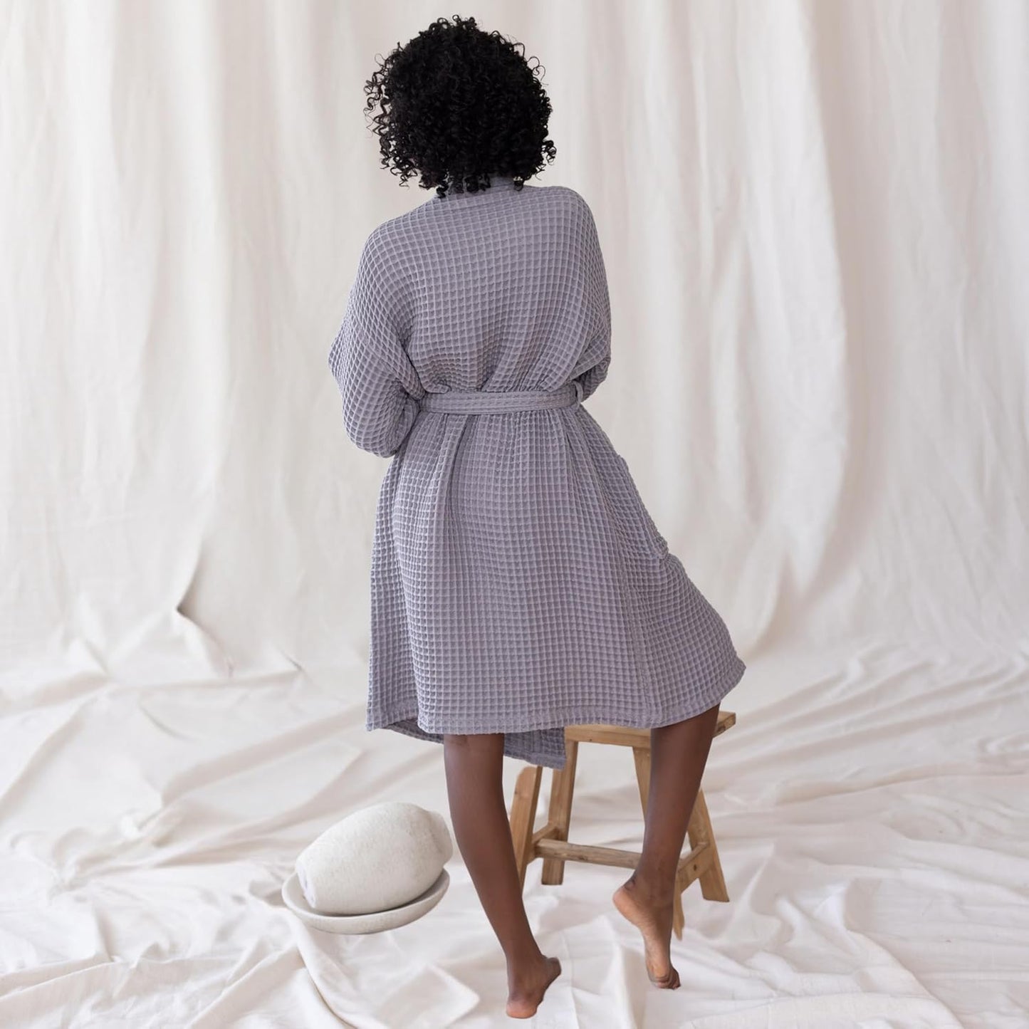 Womens Kimono Waffle Robe - Lightweight 100% Turkish Cotton Housecoat for All-Day Lounging - Bathrobe for Shower