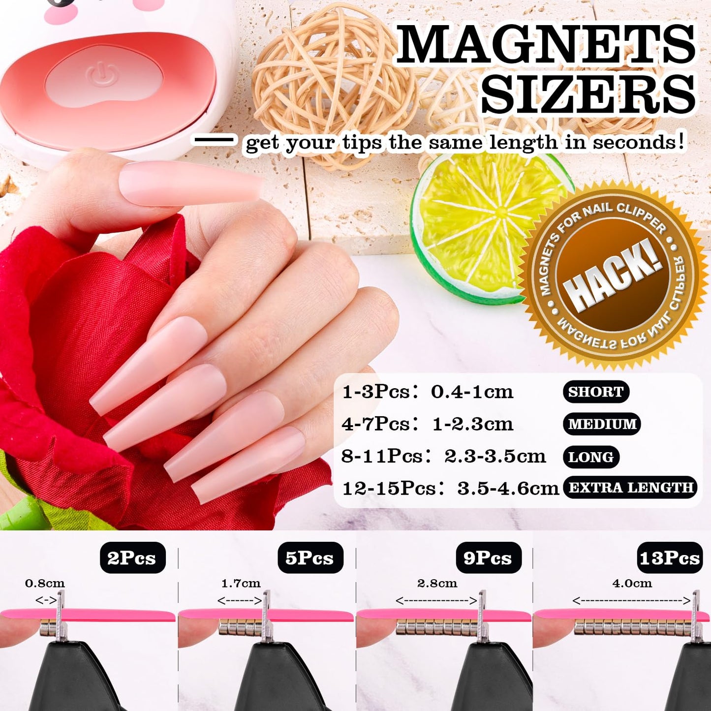 Black Adjustable Nail Clippers with Magnets Sizers for Acrylic Nails, Artificial Fake Nail False Nail Tip Cutter Trimmer Manicure Pedicure Sharp Blade Clip Tool For Salon Home Art Beauty