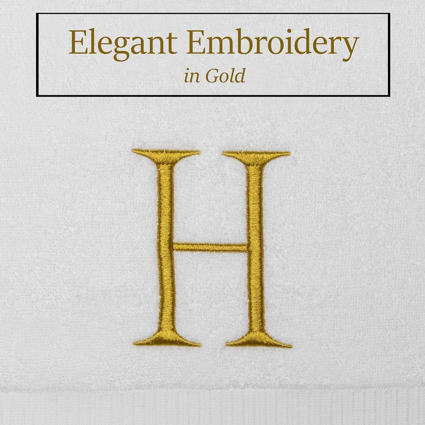 Monogrammed Hand Towels for Bathroom - Luxury Hotel Quality Personalized Initial Decorative Embroidered Bath Towel for Powder Room, Spa - GOTS Organic Certified - Set of 2 Gold Letter H