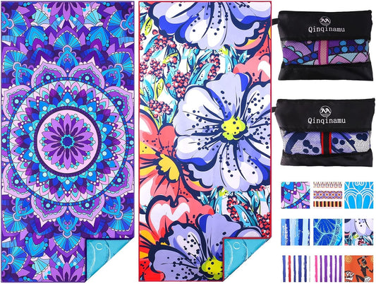 2 Pack Microfiber Oversized Lightweight Beach Towel 71"x32" XL Extra Large Thin Sand Free Towels Travel Swim Pool Yoga Gym Camping for Adults Women Men Beach Essentials Accessories Vacation Gift