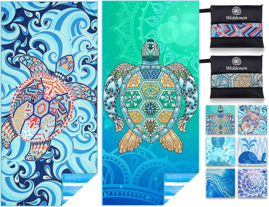 2 Pack Microfiber Lightweight Beach Towel Sand Free Quick Dry Absorbent Thin Compact Towels for Swimming Pool Camping Beach Accessories Large Easy Pack Travel Things for Vacation Essentials Gift