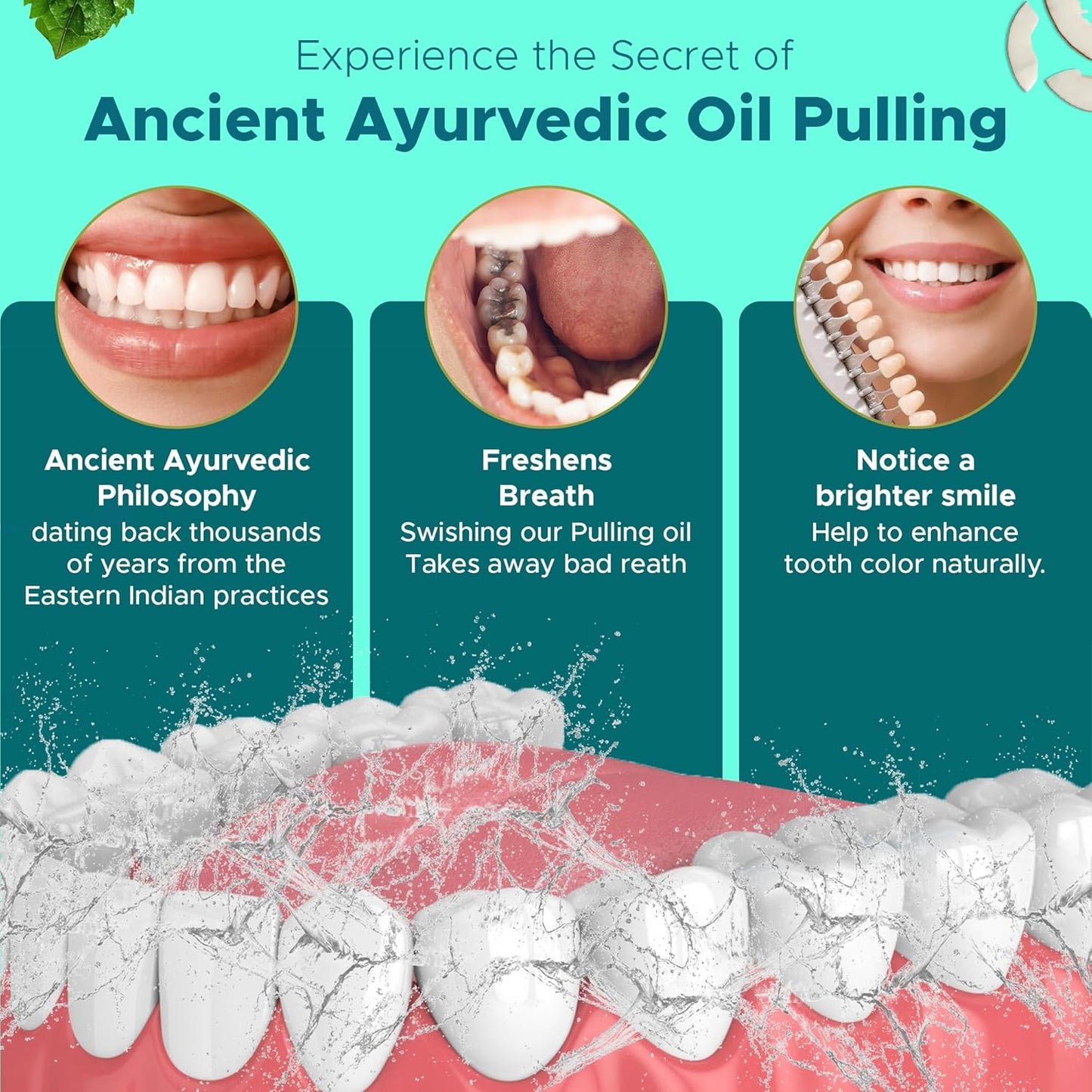 Coconut Oil Pulling for Teeth and Gums, Alcohol & Fluoride-Free Organic Pulling Oil, Oil Pulling Mouthwash Oral Health Rinse for Fresh Breath & Gum Care, Whitening Mouthwash Removes Bad Breath-8 FL Oz