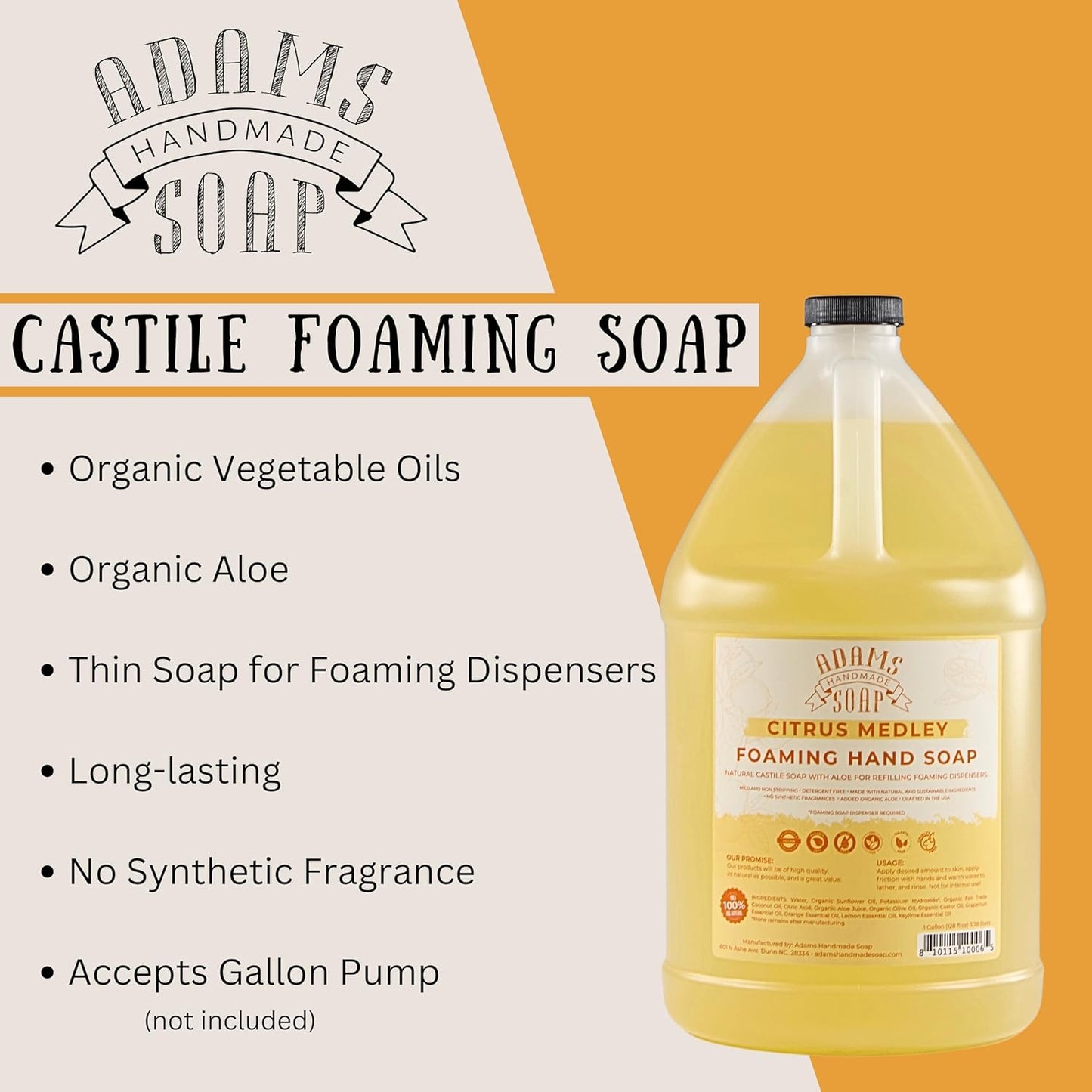 Adams Handmade Soap Liquid Foaming Soap 1 Gal - Citrus Medley (Pack of 4)