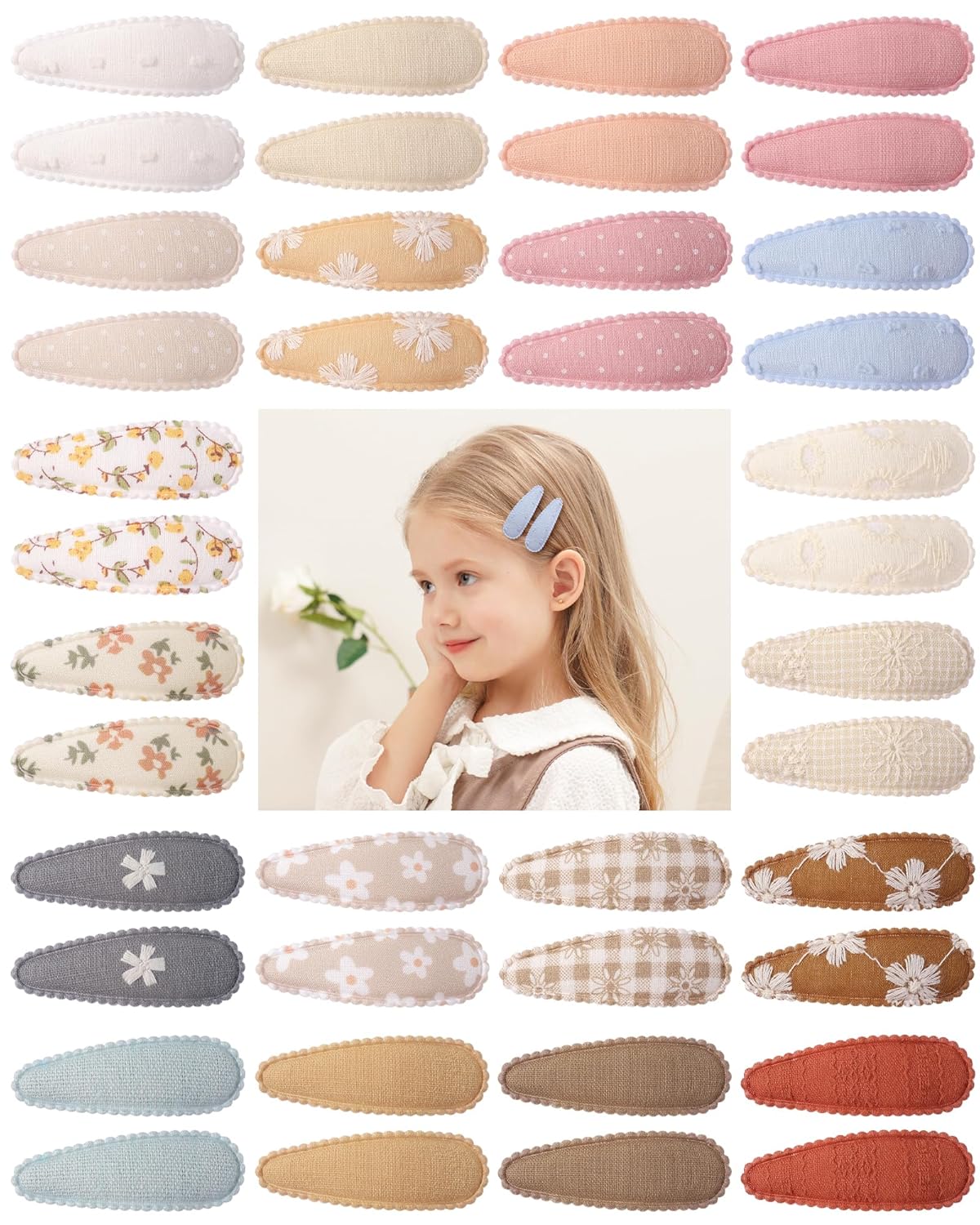doboi 40Pcs Toddler Hair Clips Baby Girl Hair Bows Clips Floral Print Non Slip Wrapped Snap Hairpins Flower Clips for Hair Barrettes Hair Accessories for Baby Toddler Girls Kids