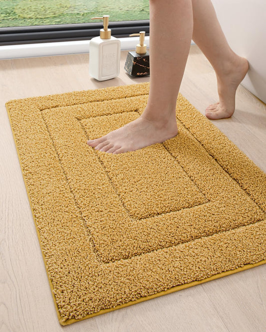 DEXI Bathroom Rug 32x20, Non Slip Washable Bath Mat for Shower Floor, Absorbent Soft Bathmat with Rubber Backing, Quick Dry Microfiber Carpet, Yellow