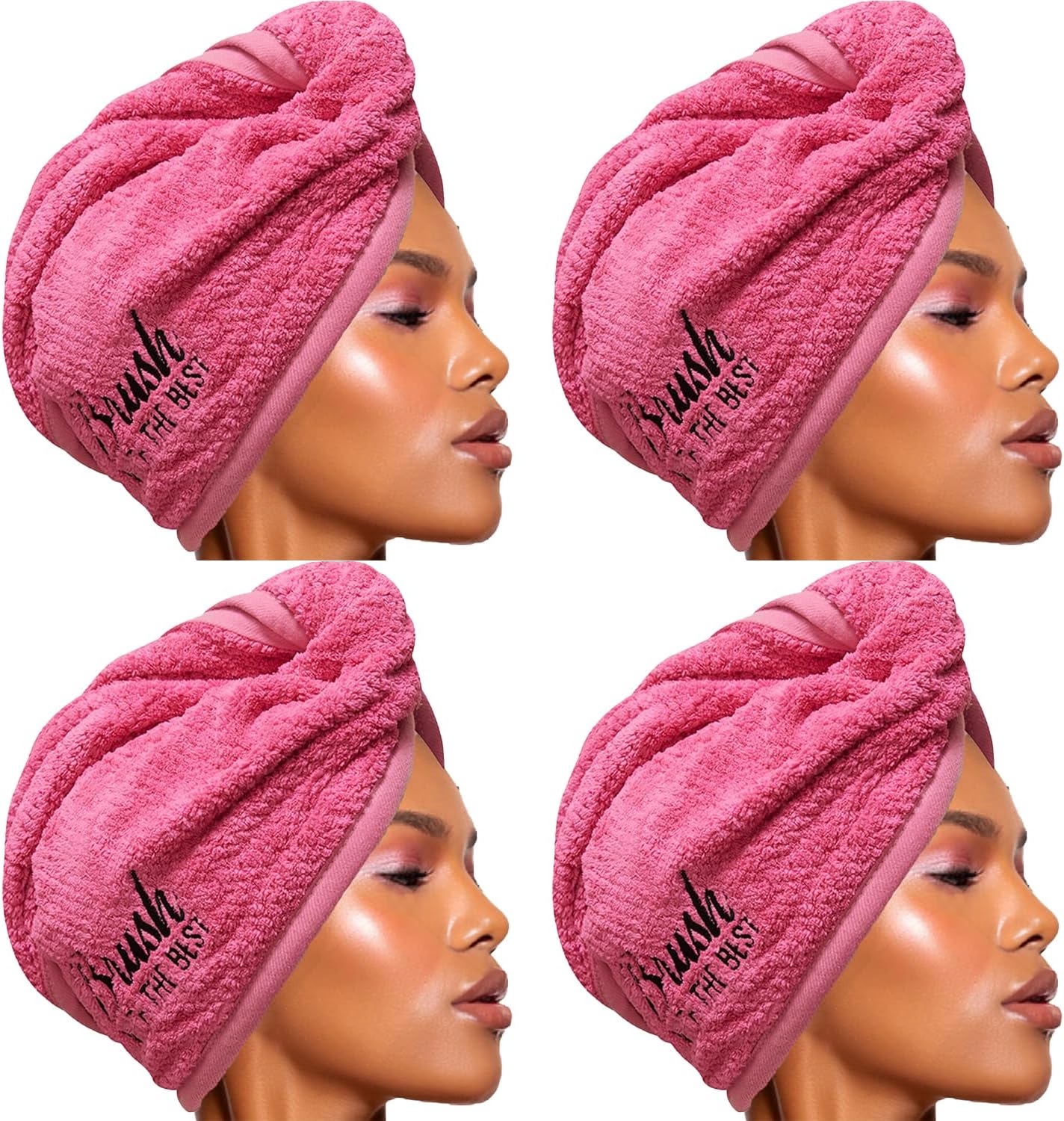 Felicia Leatherwood Microfiber Hair Towel Wrap - Quick Drying, Anti Frizz & Gentle on Hair - Easy to Use, Saves Time, Lightweight & Compact - for Curly, Long & Thick Hair - Pink - 4 Pack