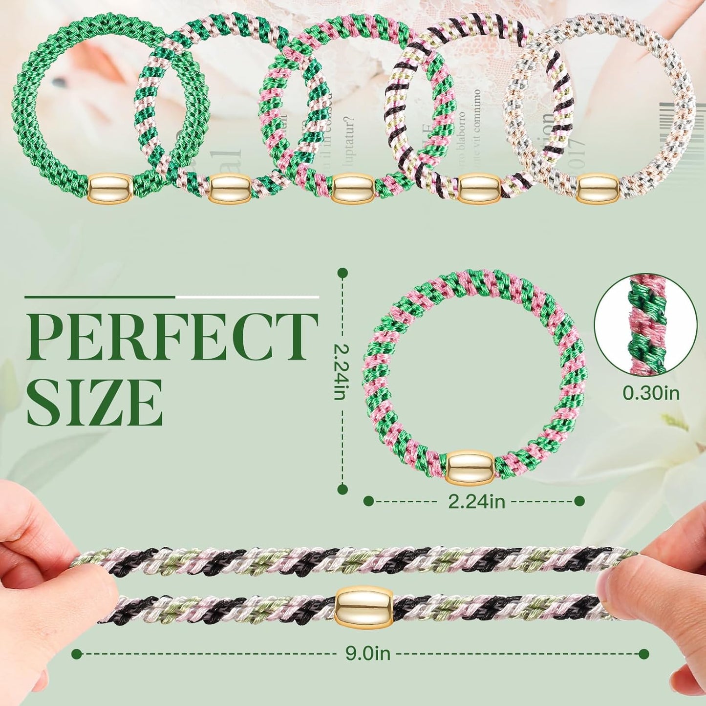 Hair Ties No Damage - 10PCS Ponytail Holders - Elastic Hair Ties for Thick Hair - Braided Hair Bands for Women Girls's Hair - Green