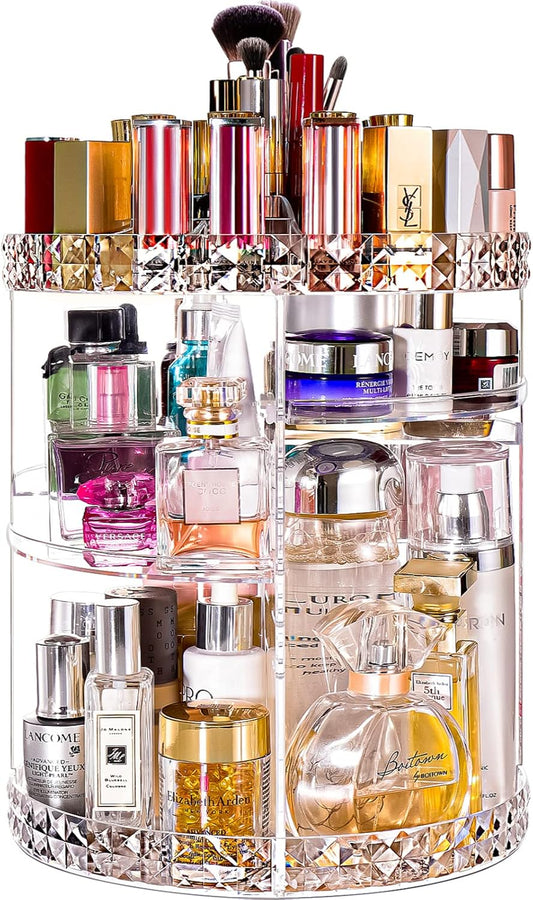 360 Rotating Makeup Organizer Large Perfume Cosmetics Organizer Beauty Organizer Clear Cosmetic Storage Display Case with 7 Layers and Detachable Shelves for Bedroom Dresser or Vanity Countertop